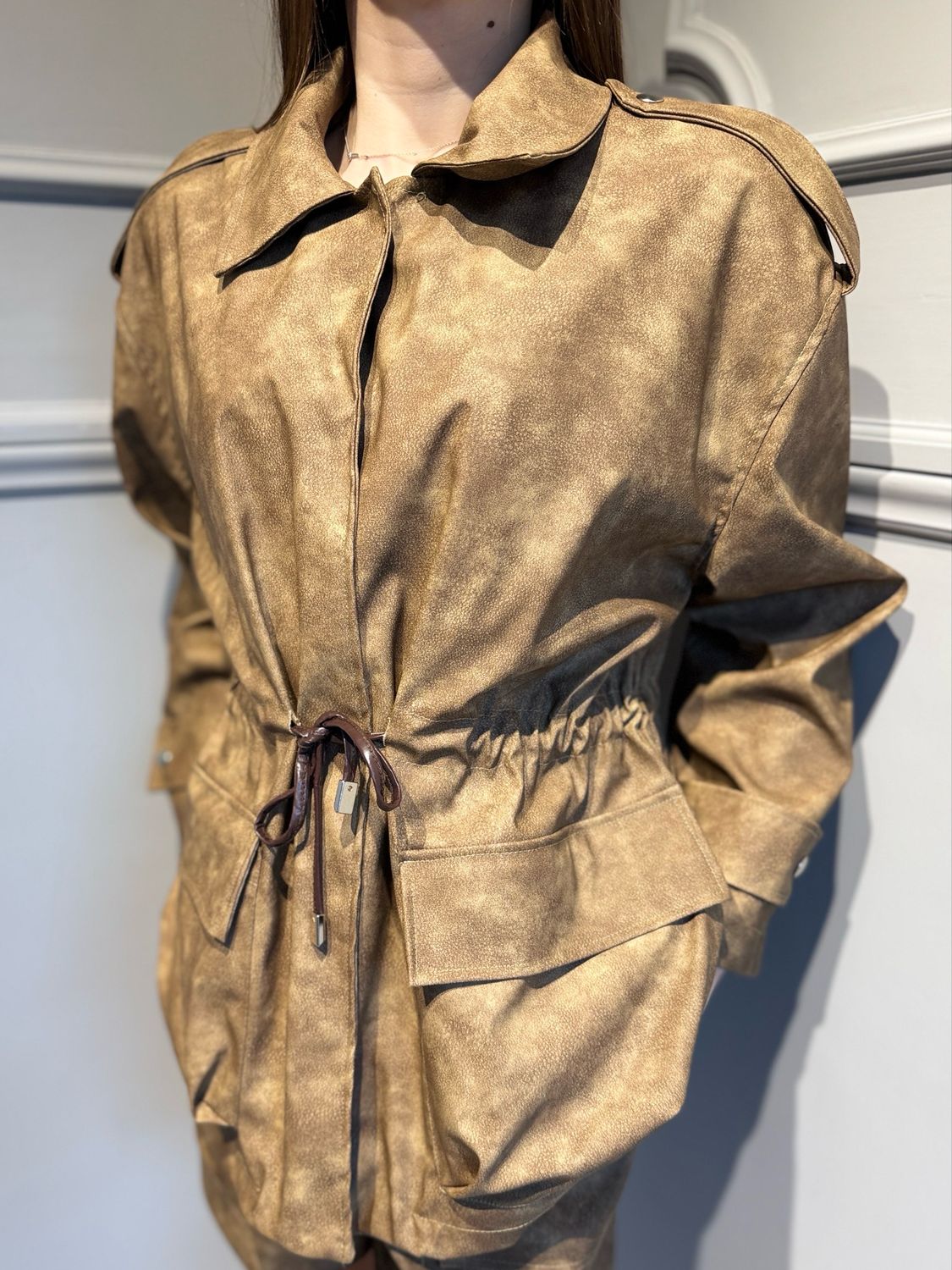 HAVE ONE - giacca sahariana in ecopelle operata JVS-Q032 cammello