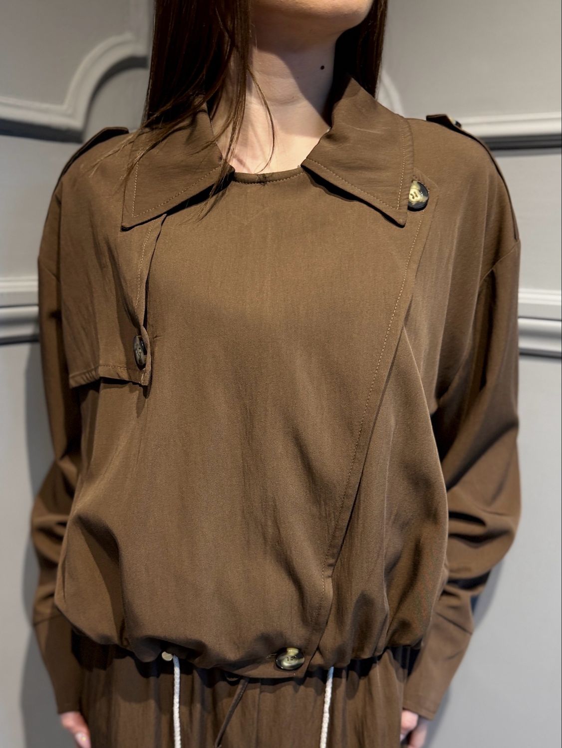 VICOLO - giacca con zip in tessuto fluido TAB0547 tabacco