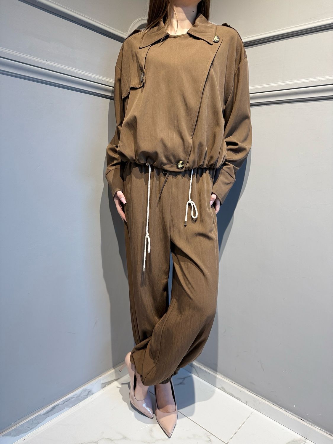 VICOLO - giacca con zip in tessuto fluido TAB0547 tabacco