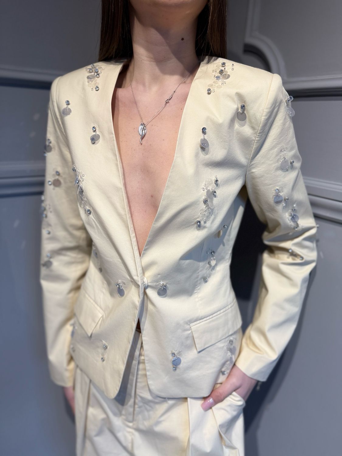 TWINSET ACTITUDE - giacca in popeline di cotone con applicazioni paillettes e pietre 261AT2010 cacha