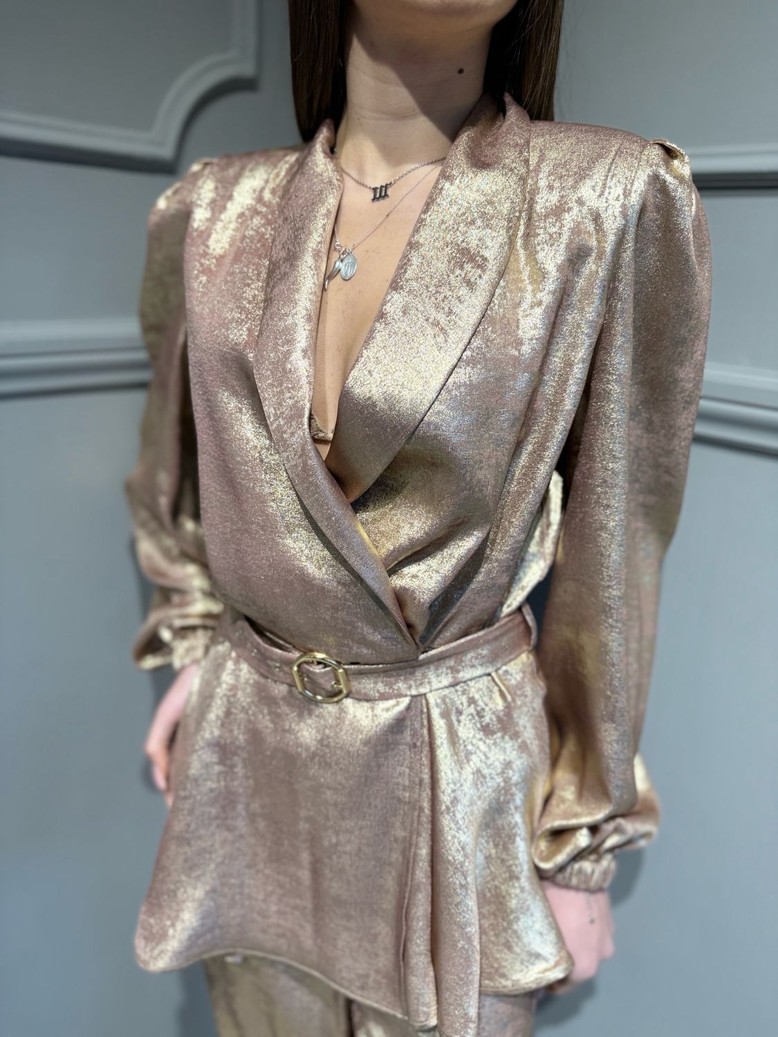 SILENCE LIMITED - tailleur giacca kimono Valut GI5358 + pantalone a palazzo Valut pants PA2252 Pink