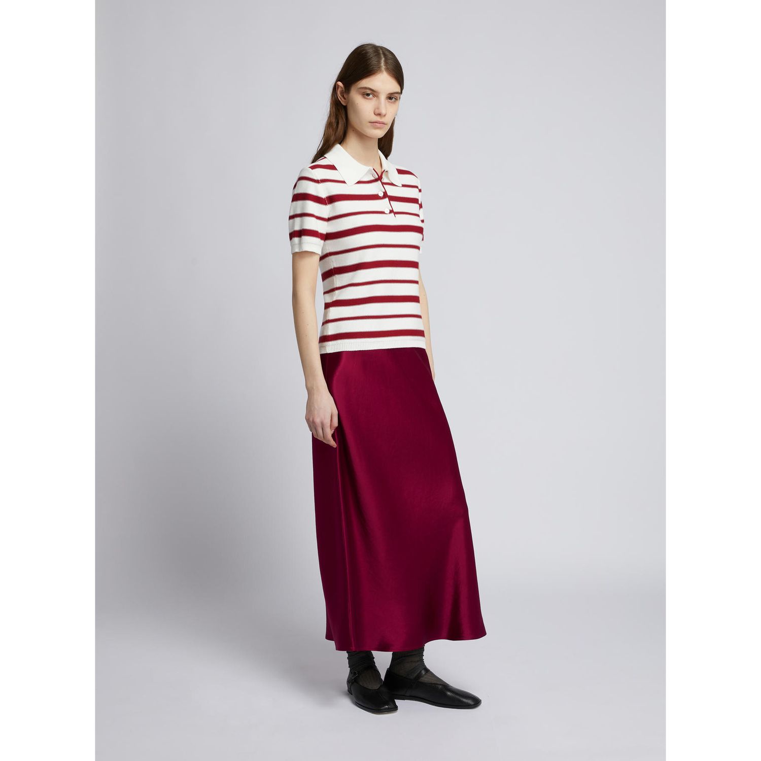 MM MAX MARA - Polo in maglia rasata di cotone a righe Colletto a camicia, chiuso con 3 bottoni in madreperla magenta