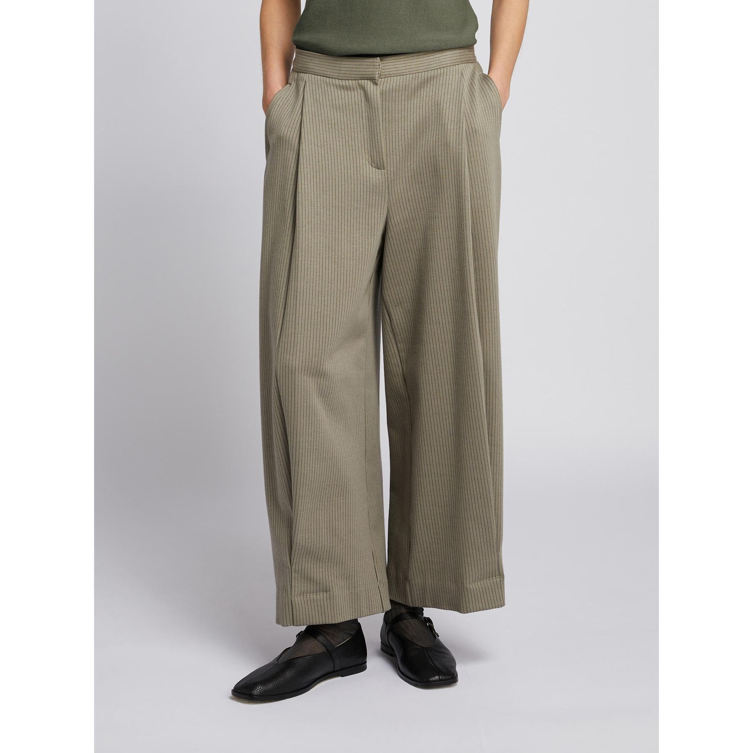 MM MAX MARA -  Pantalone codice SABBIA in Jersey gessato di cotone strech colore loden