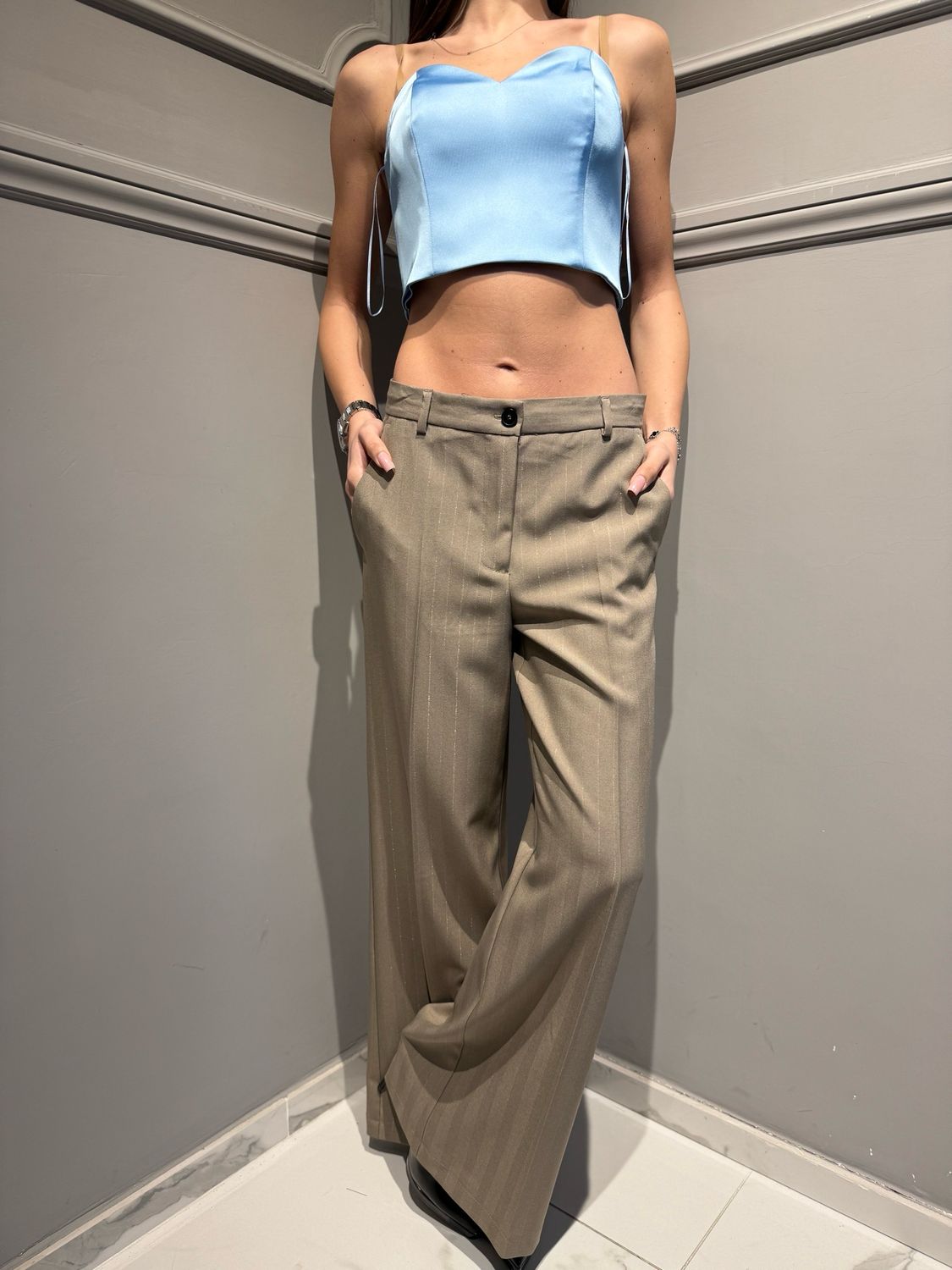 VICOLO - pantalone a palazzo con tasche laterali TAB0972 tortora
