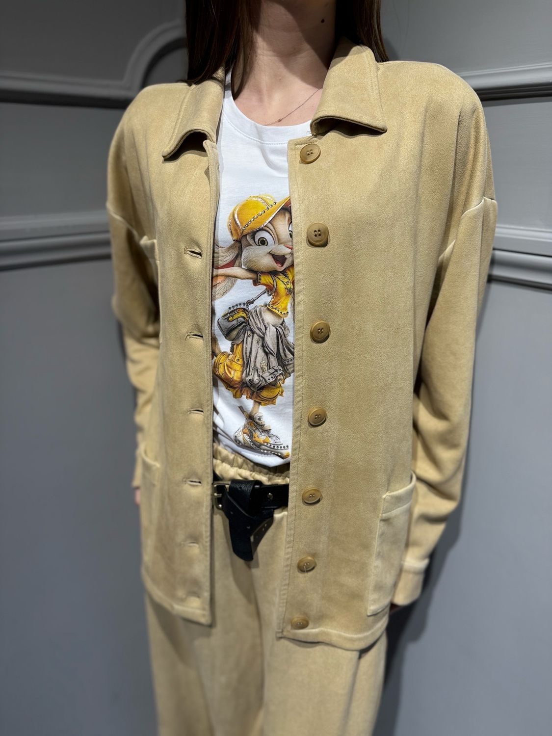 HAVE ONE - giacca camicia elasticizzata in renna ecologica JMA-Q026 cammello