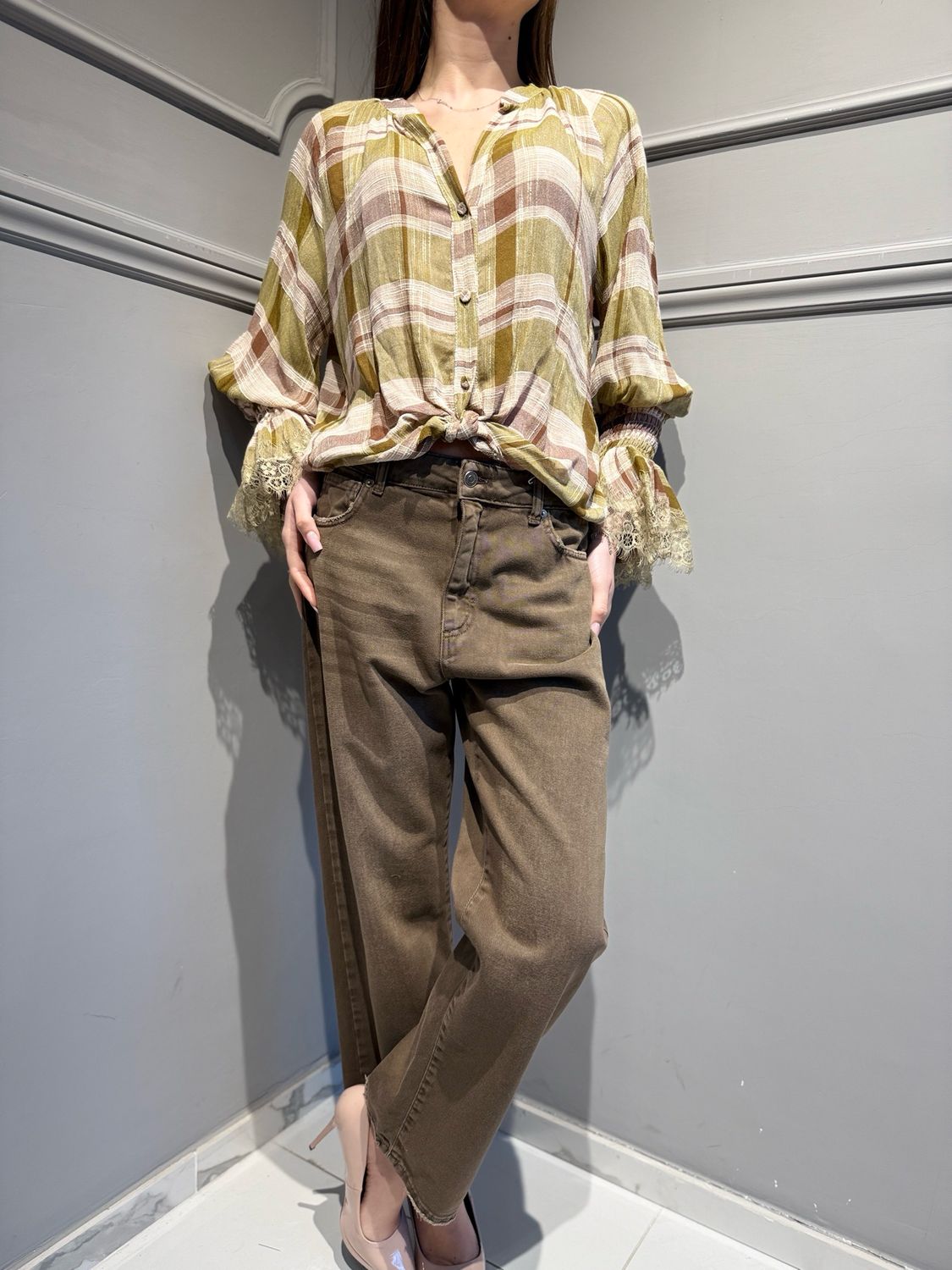 TENSIONE IN - pantalone 90’S super old  in jeans TOM SAND moro