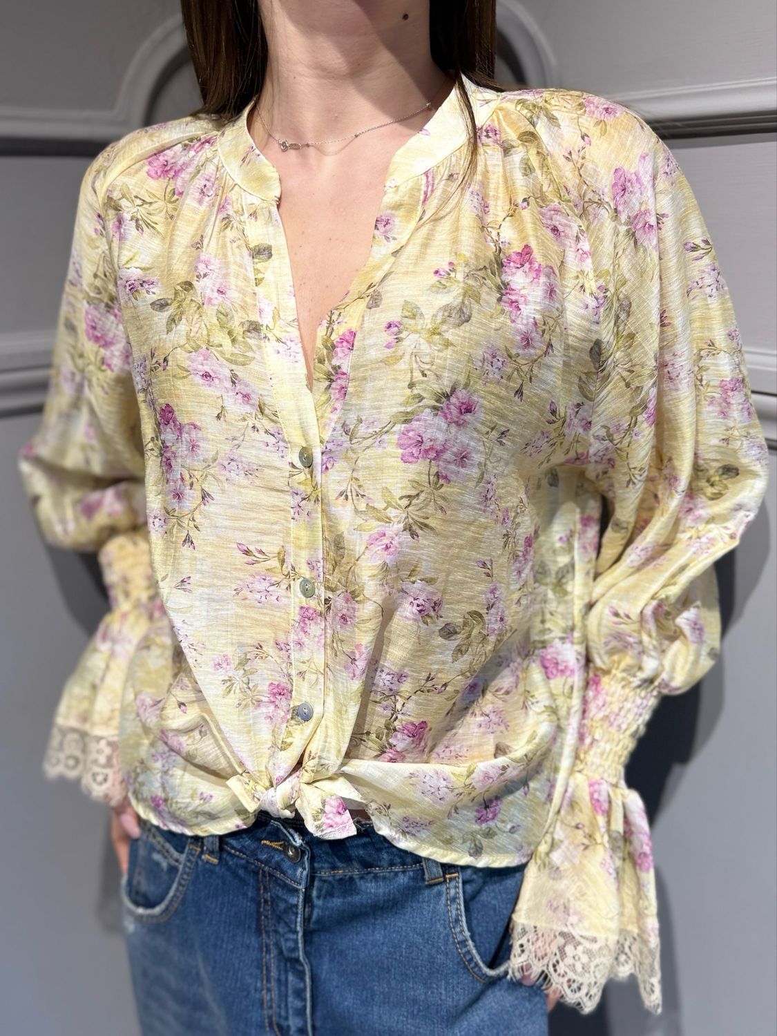 MOTEL - camicia con pizzo S26C591 giallo