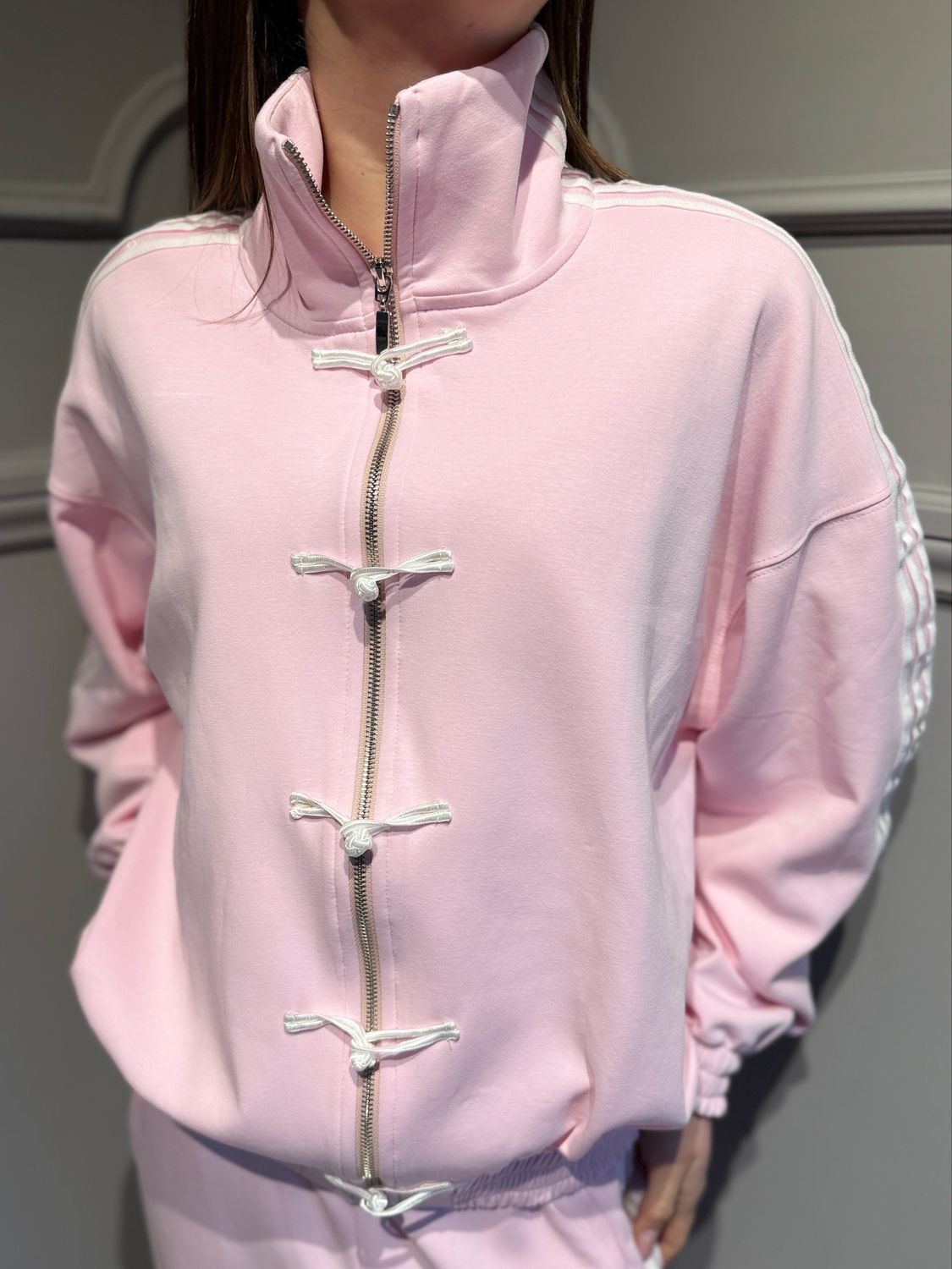 TENSIONE IN - giacca con zip alamari e bande laterali elasticizzata 26M3994 rosa