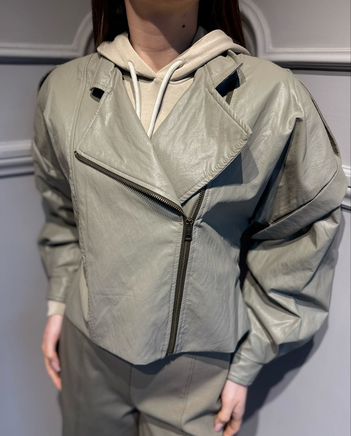 HAVE ONE - giubbino in pelle ecologica operata KSO-Q008 salvia