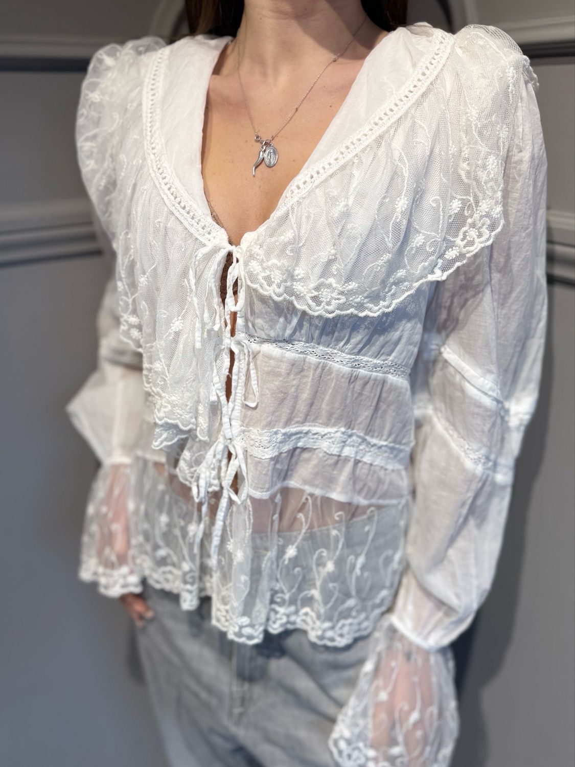 TENSIONE IN - camicia in pizzo S26C243 bianco