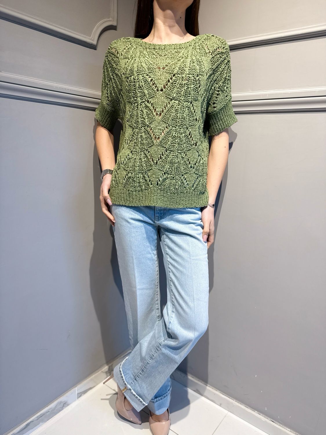 MOTEL - maglia in fettuccia D90175 verde