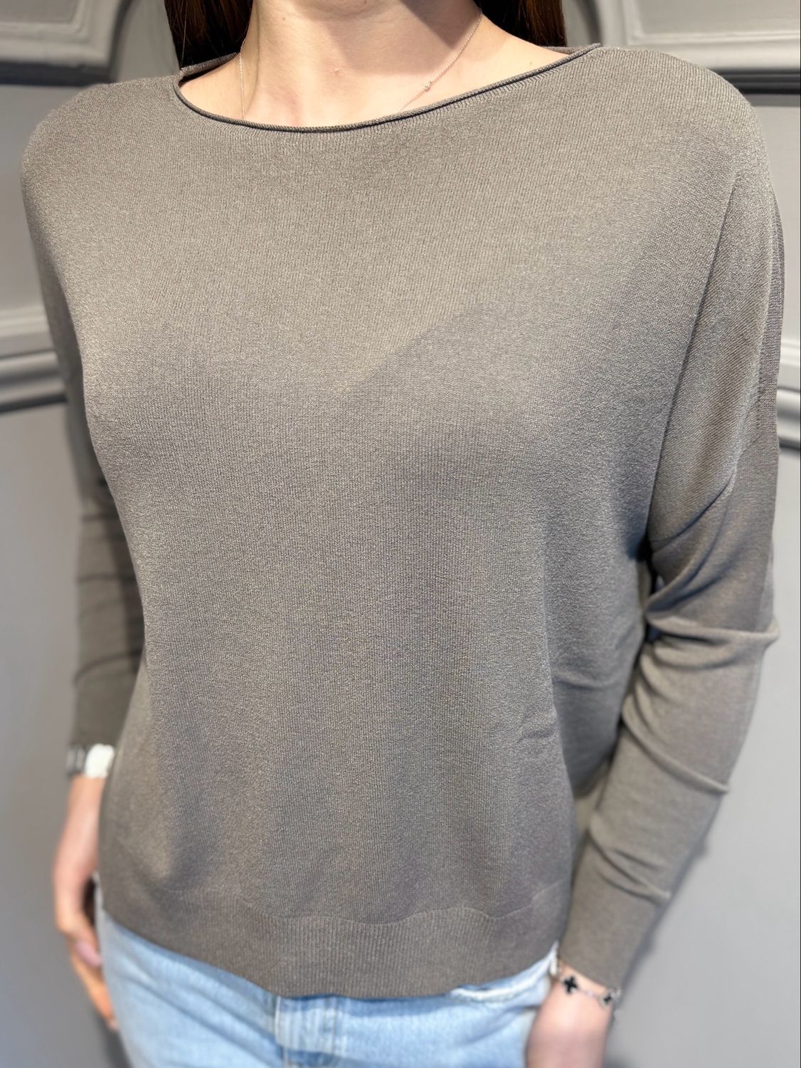 VICOLO - maglia a girocollo in filo 2AB2041 tortora