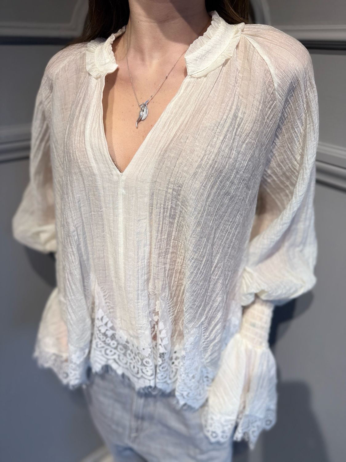 TENSIONE IN - camicia con pizzo  S26C539 panna