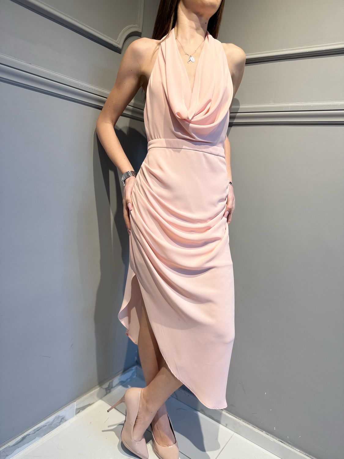 SILENCE LIMITED - abito collo sciallato isabea AB4212 rosa