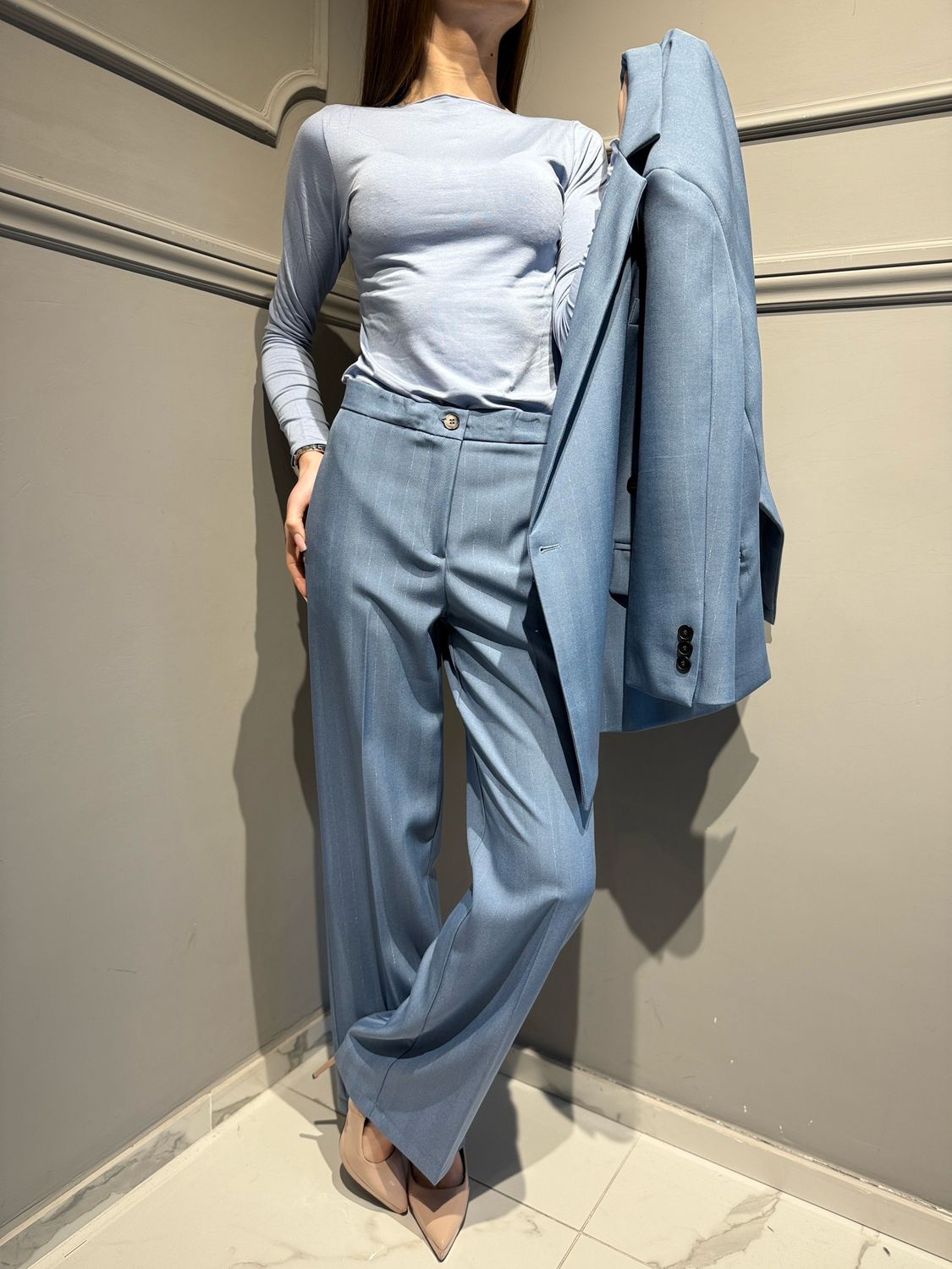 VICOLO - pantalone a palazzo con profili in lurex TAB0772 carta da zucchero