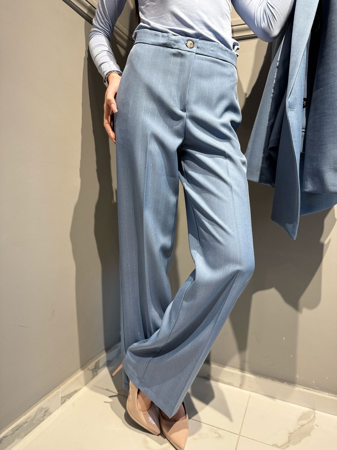 VICOLO - pantalone a palazzo con profili in lurex TAB0772 carta da zucchero