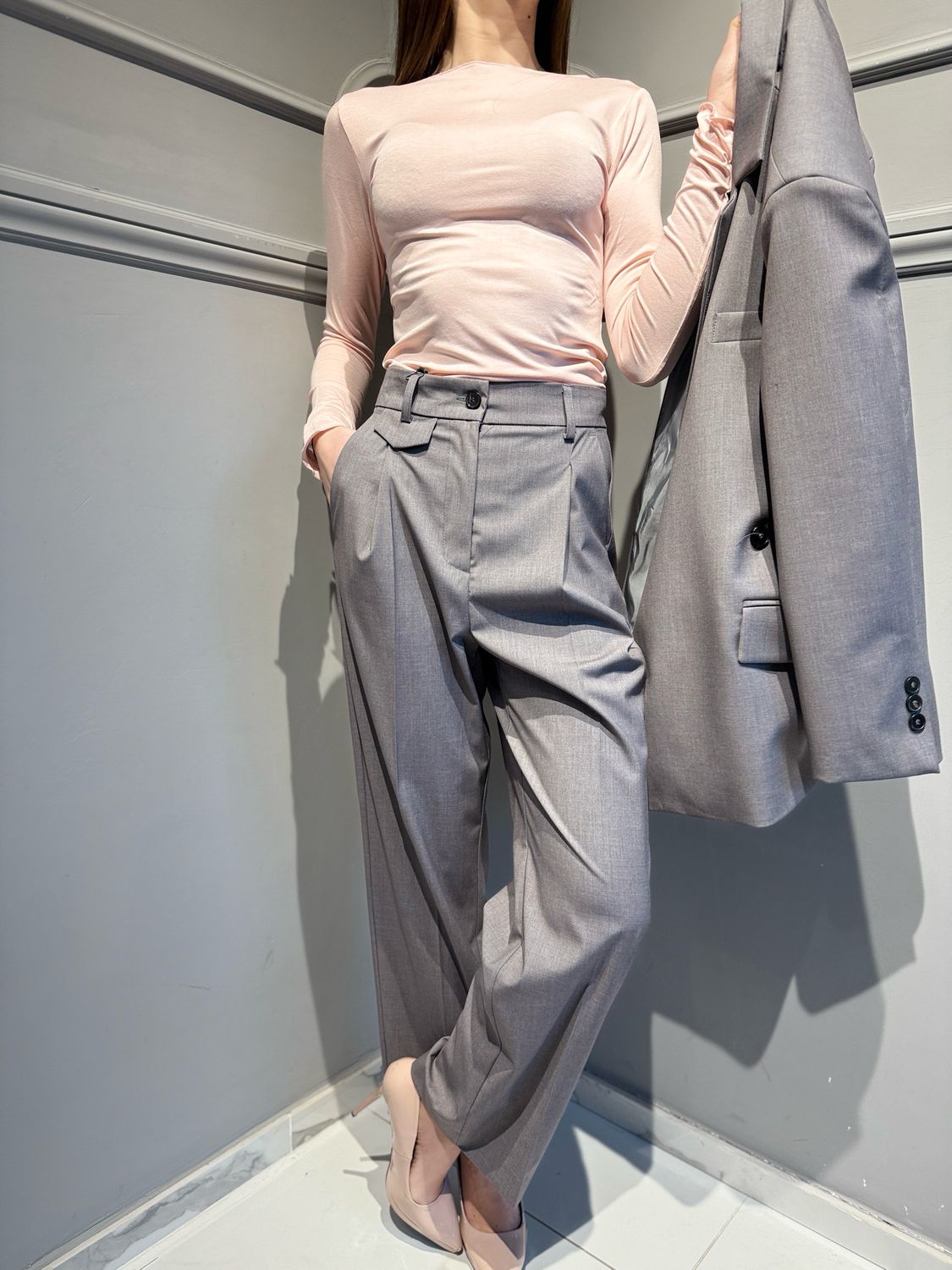 VICOLO - pantalone a righe a lazzo con pences TAB1003 grigio medio mélange