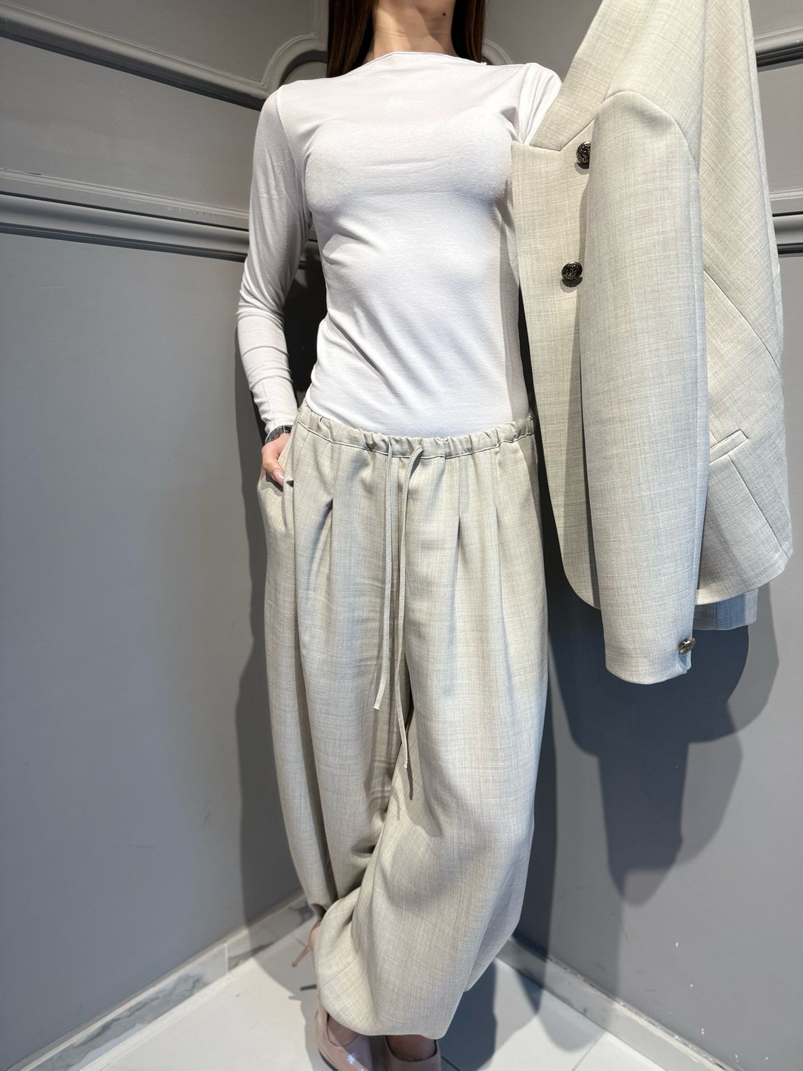 VICOLO - pantalone a palloncino con elastico in vita e alla caviglia TAB1213 sasso