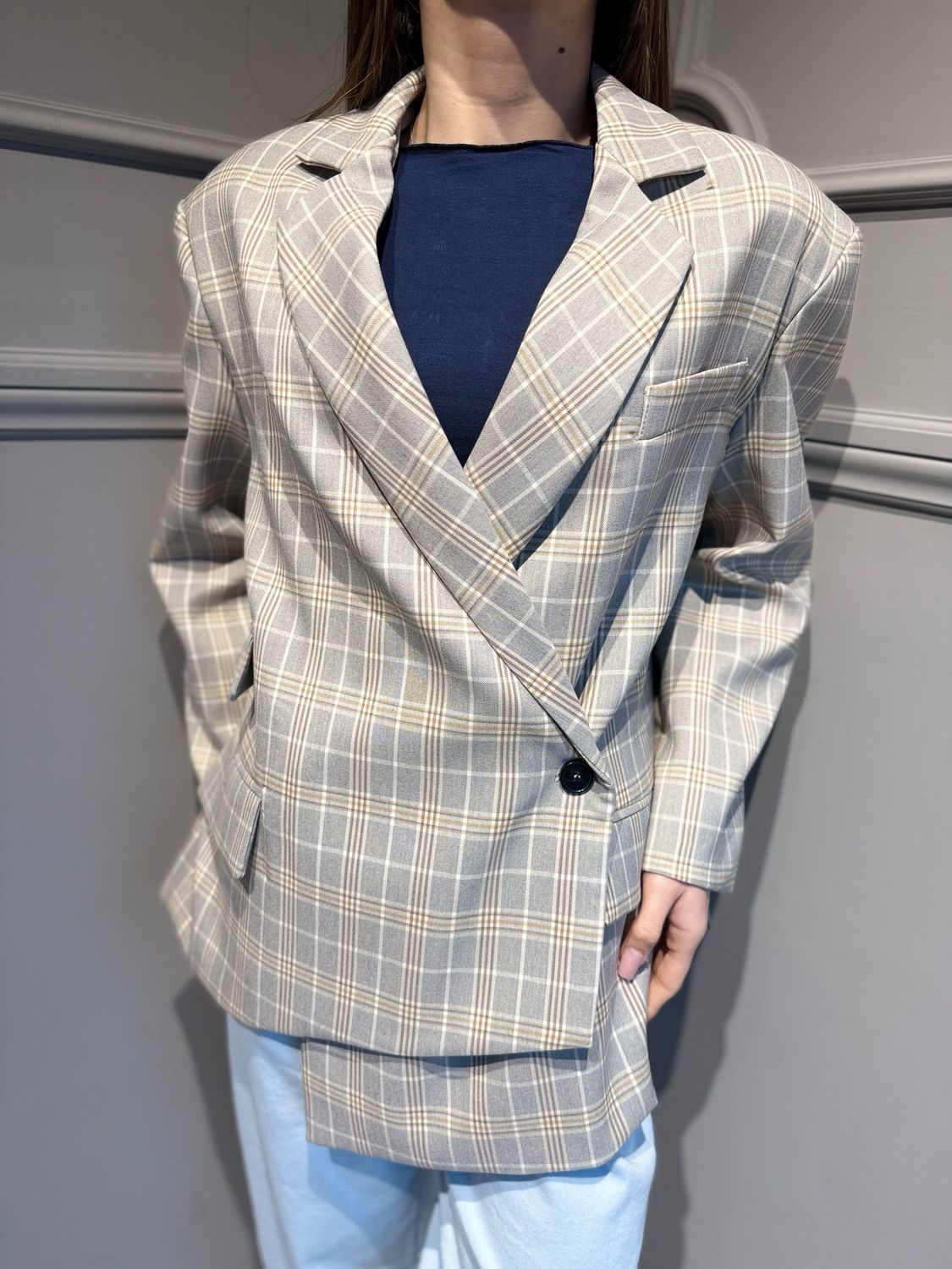 VICOLO - giacca principe di Galles TAB1135 grigio/cuoio