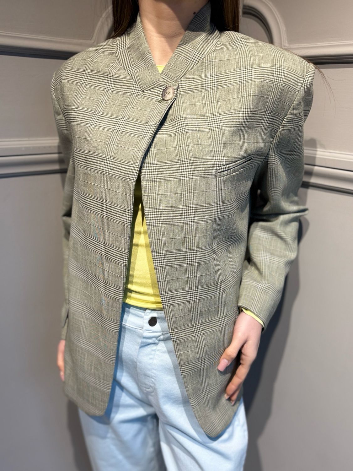 VICOLO - giacca collo alla coreana principe di Galles  TAB1170 perla/militare