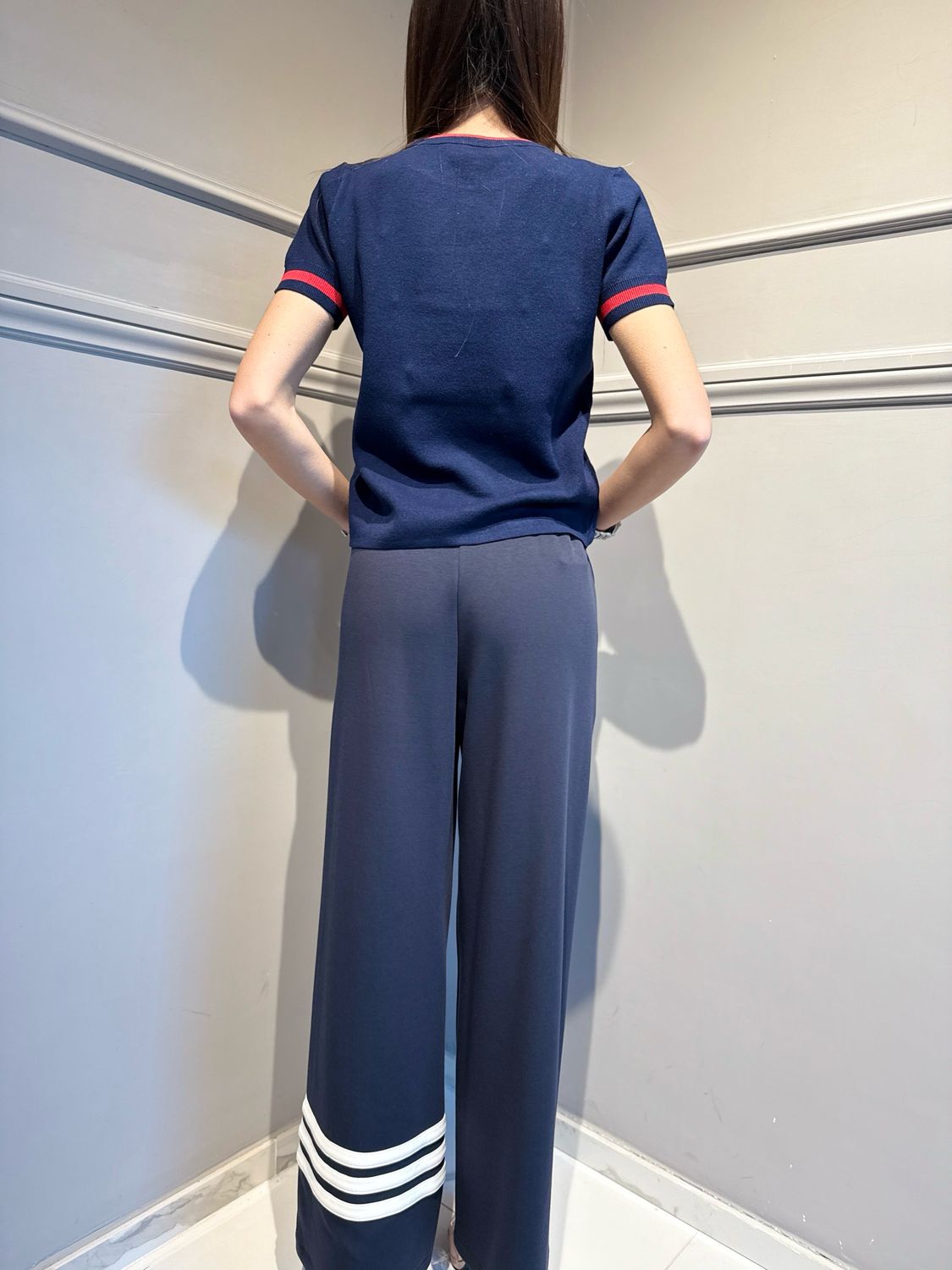 MOTEL - maglia a maniche  corte in filo elasticizzata P6HMJ11A418 navy