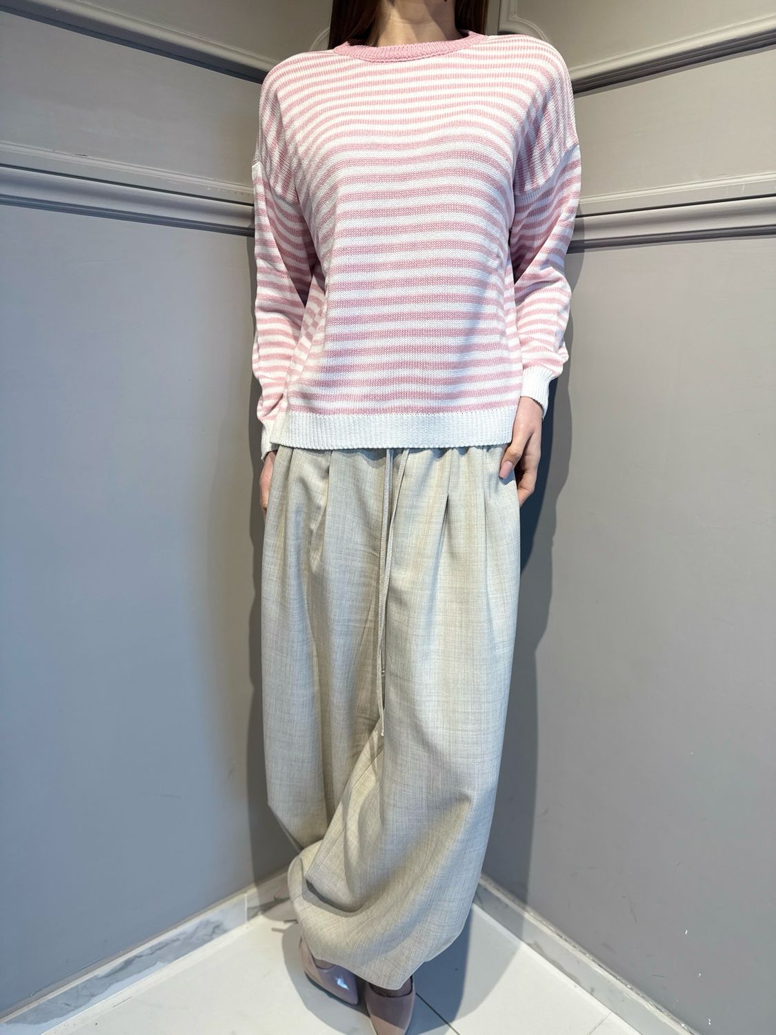TENSIONE IN - maglia a righe in filo 26176PL rosa/bianco