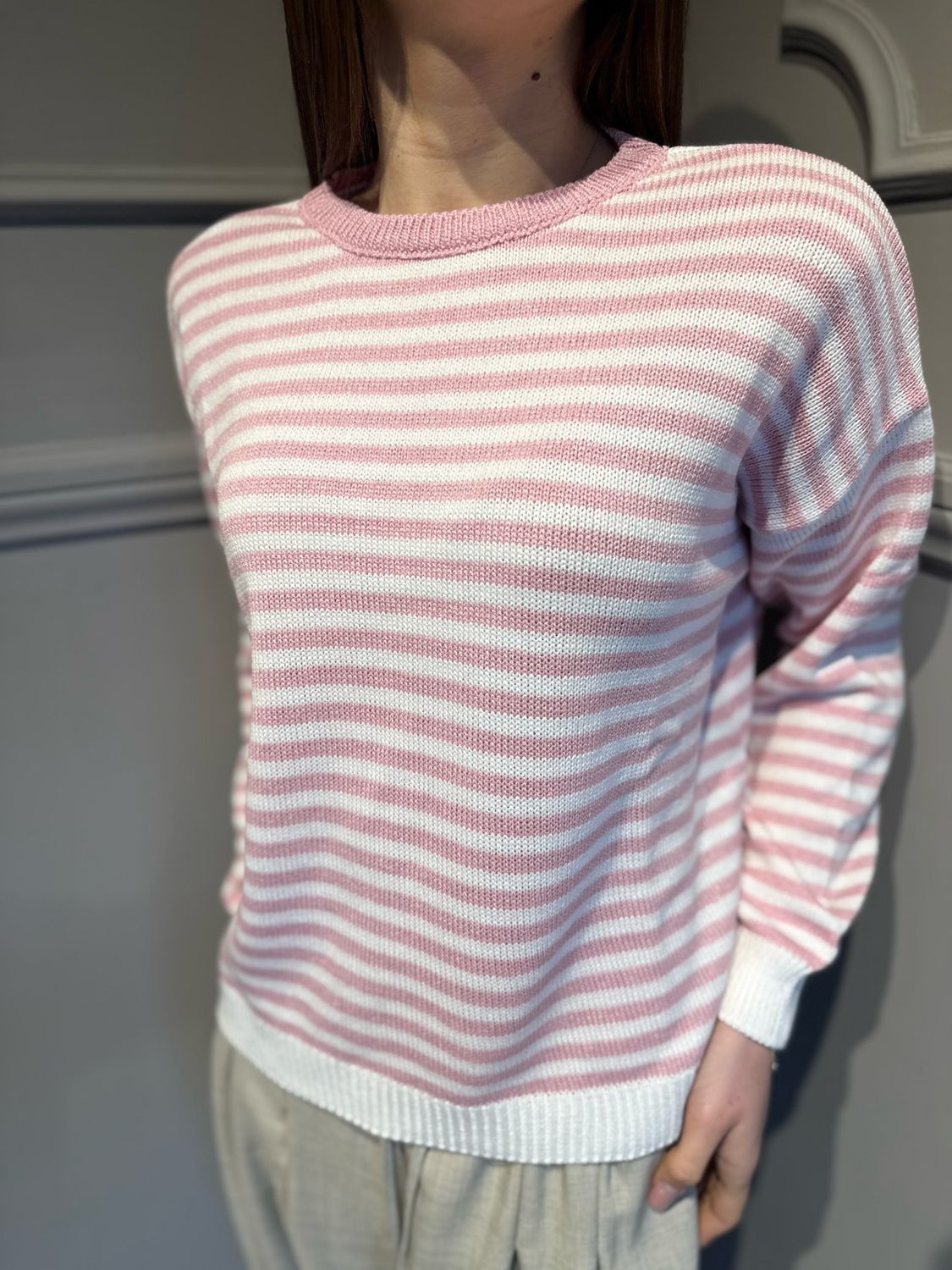 TENSIONE IN - maglia a righe in filo 26176PL rosa/bianco