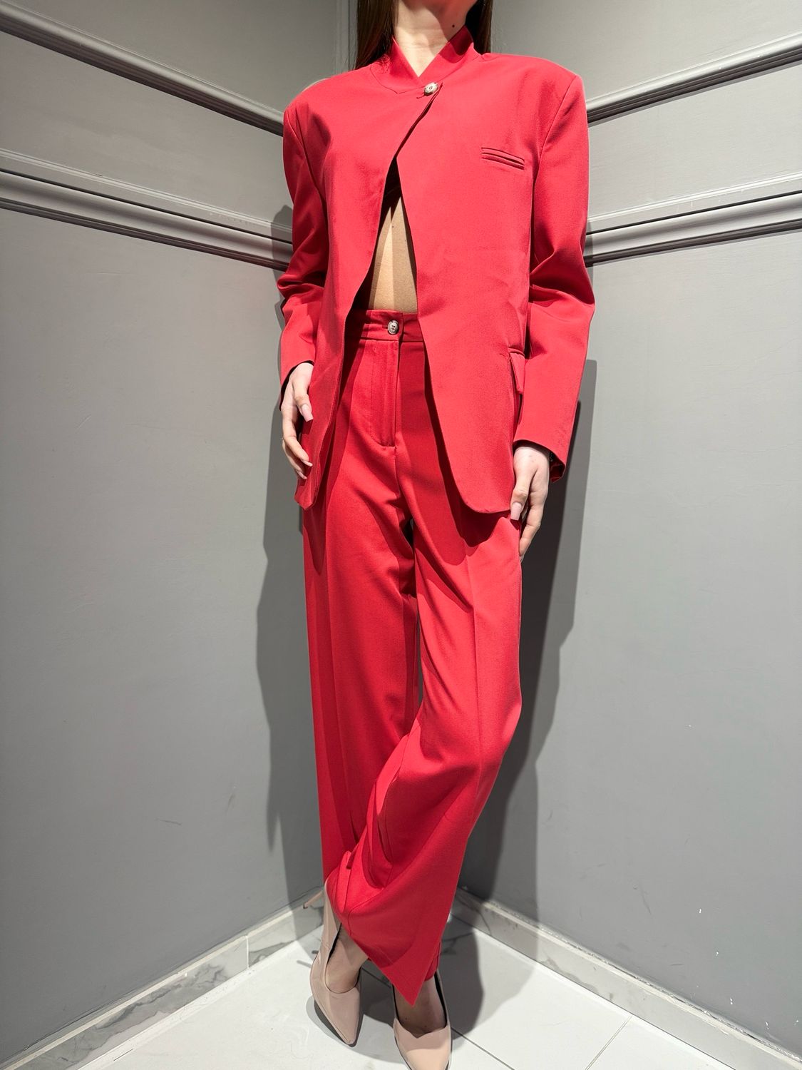 VICOLO - pantalone a palazzo TAB0025 rosso