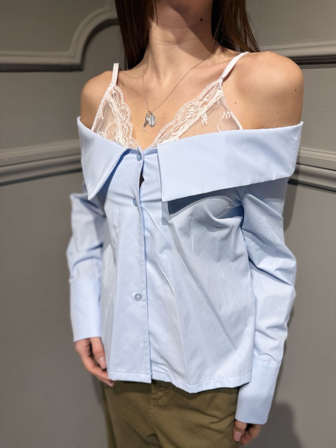 HAVE ONE - camicia con inserti in pizzo CVS-Q164 celeste