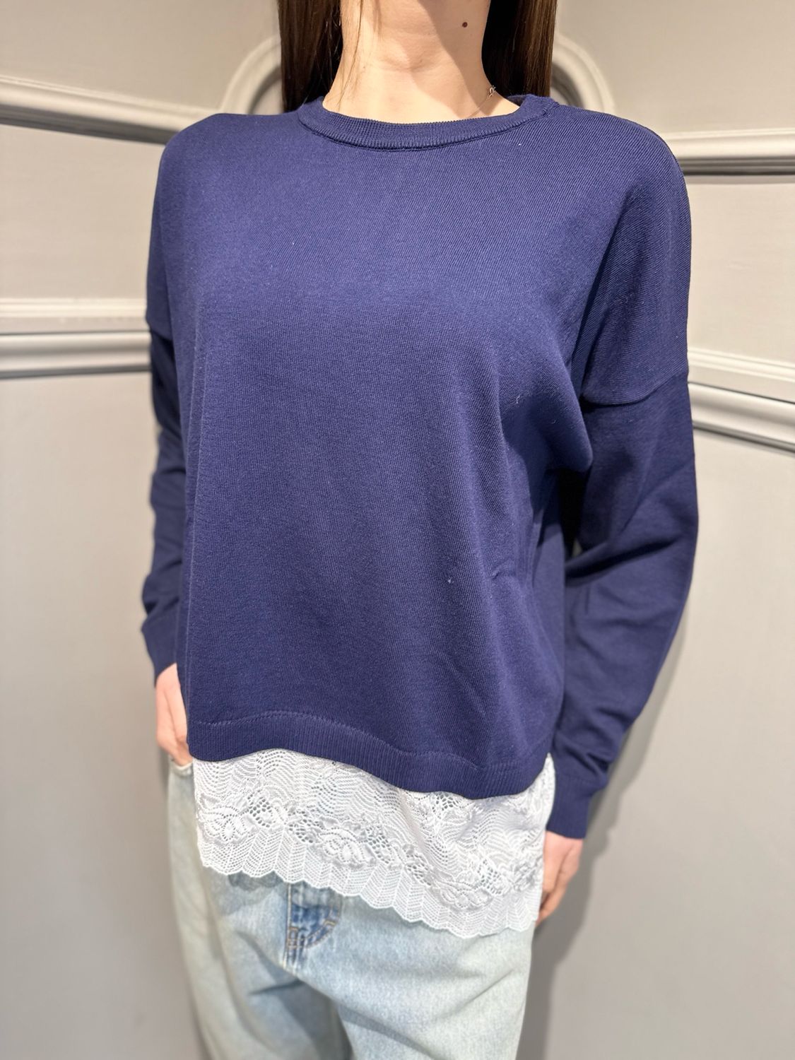 MOTEL - maglia in filo con pizzo 26P303 blu