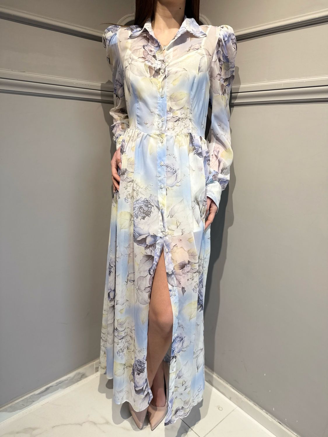 SILENCE LIMITED - abito chemisier a fantasia AB4138-26 DAHLIA CREMY Sky