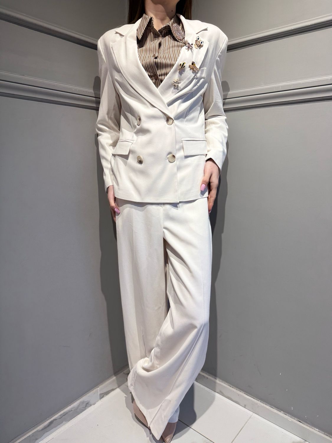 MOTEL - pantalone a palazzo con elastico dietro 26P3139 avorio