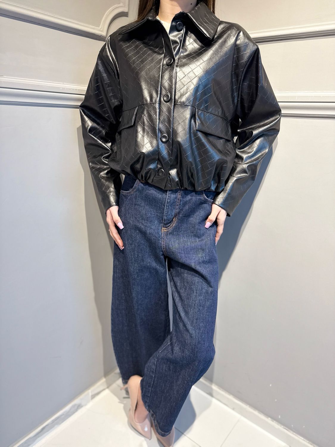VICOLO - bomber in ecopelle lavorazione bottega veneta TAB1420 nero