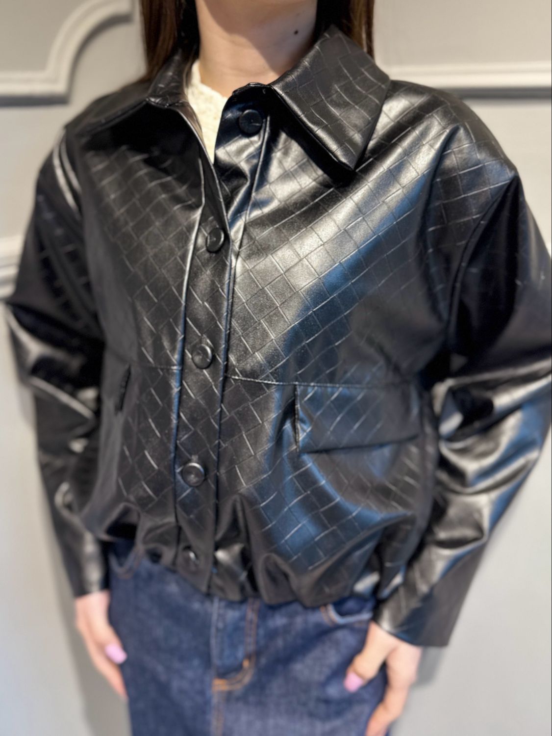 VICOLO - bomber in ecopelle lavorazione bottega veneta TAB1420 nero