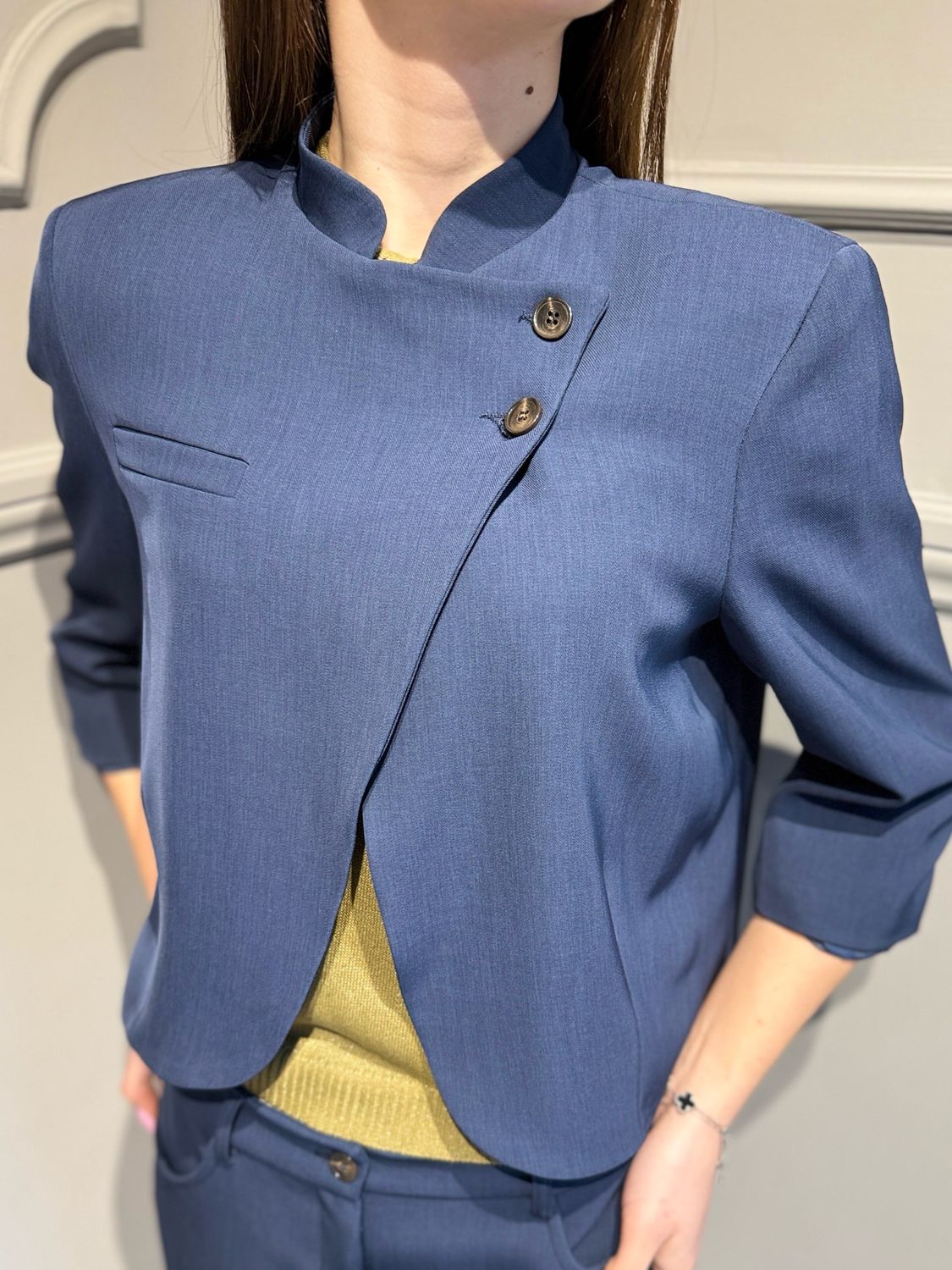 TENSIONE IN - giacca collo alla coreana 26B4185 blu