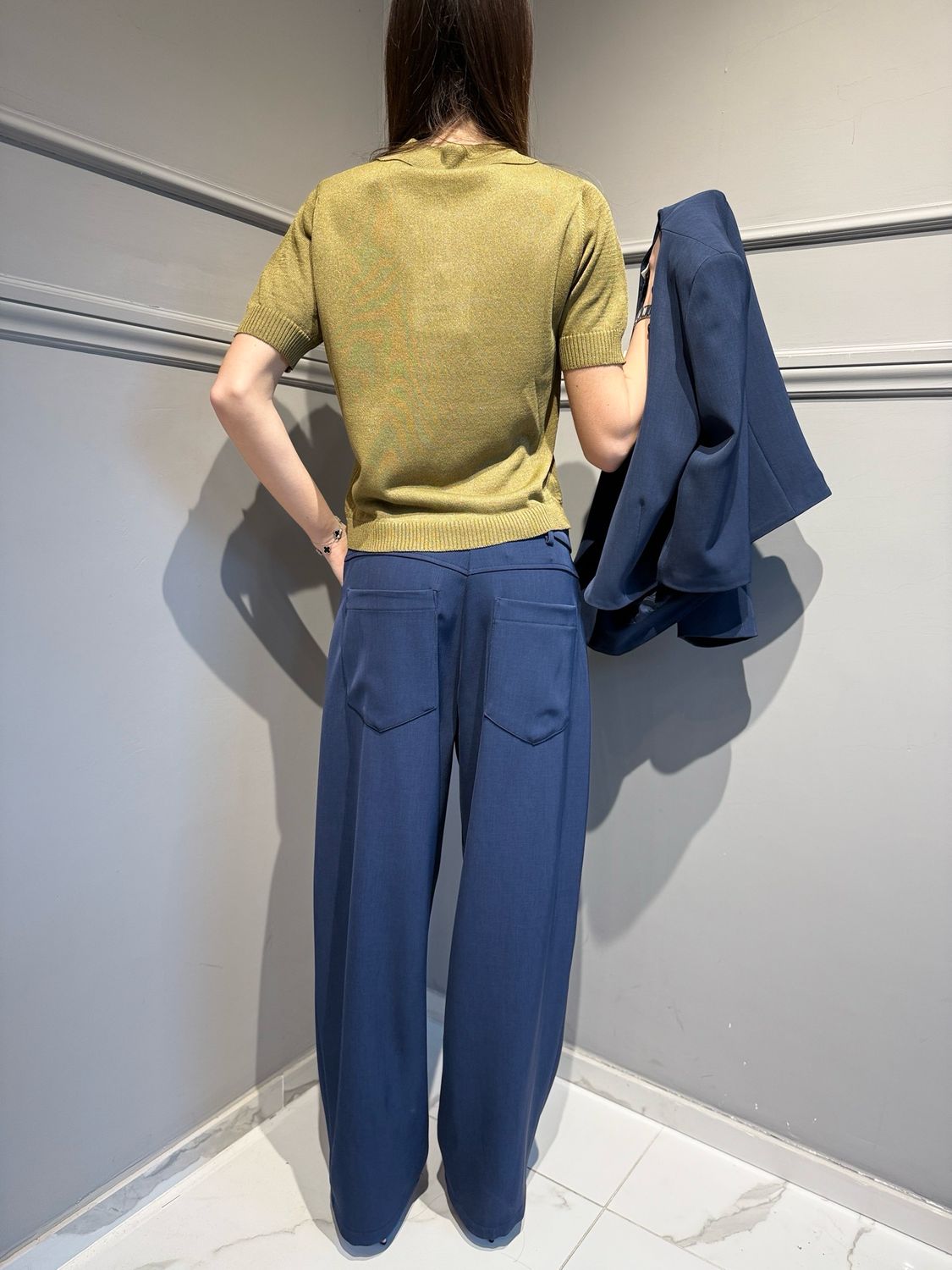 TENSIONE IN - maglia polo in filo e lurex D90008 verde militare