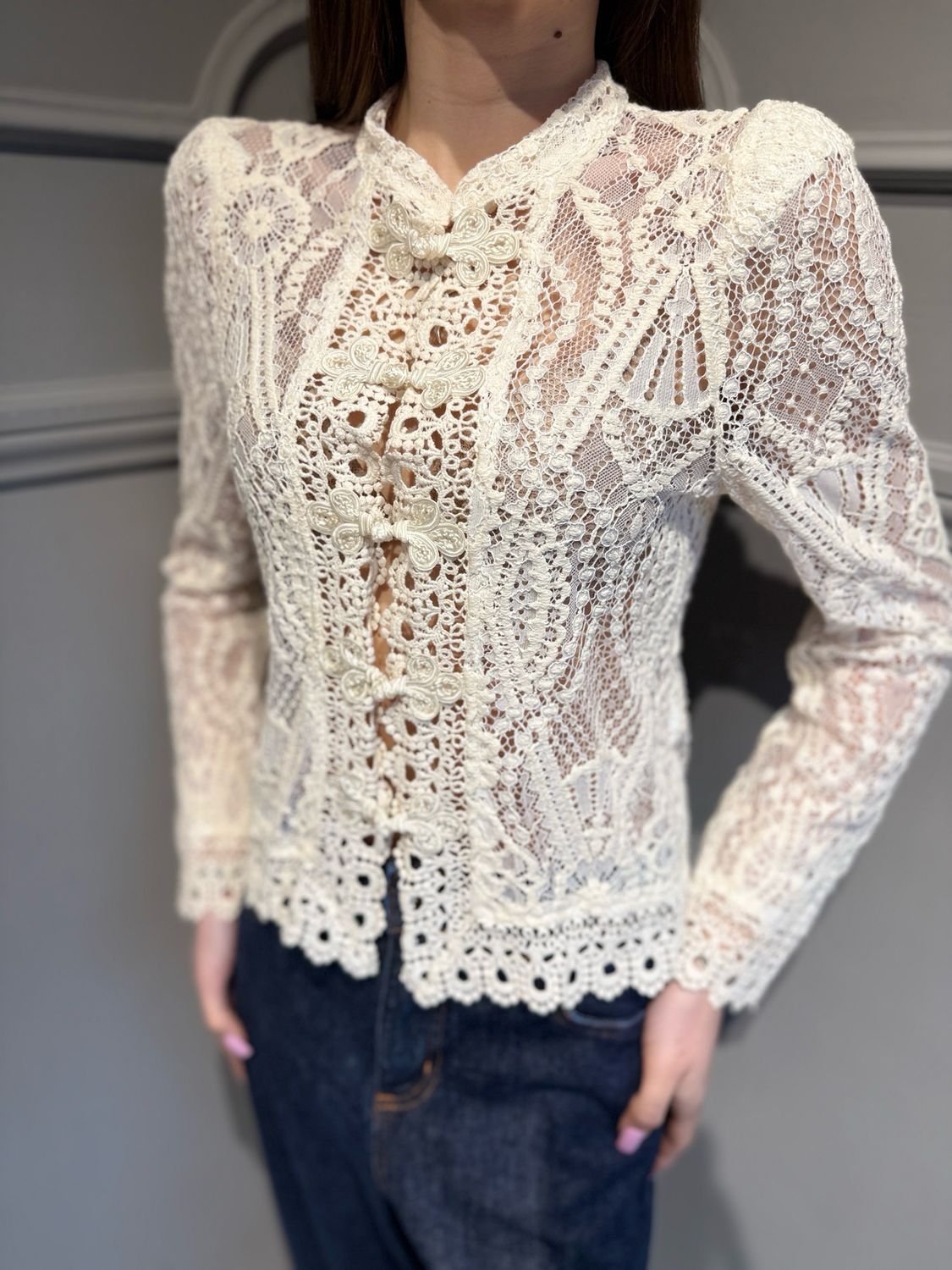 MOTEL - camicia in pizzo con chiusura Napoleone S26C738 naturale