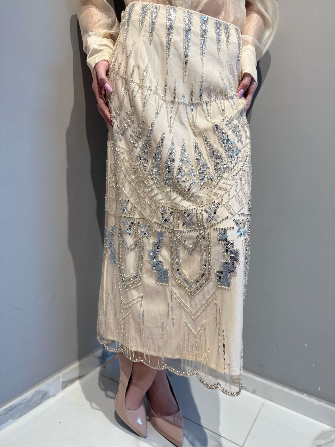 TENSIONE IN - gonna longuette ricamata 38344 variante unica