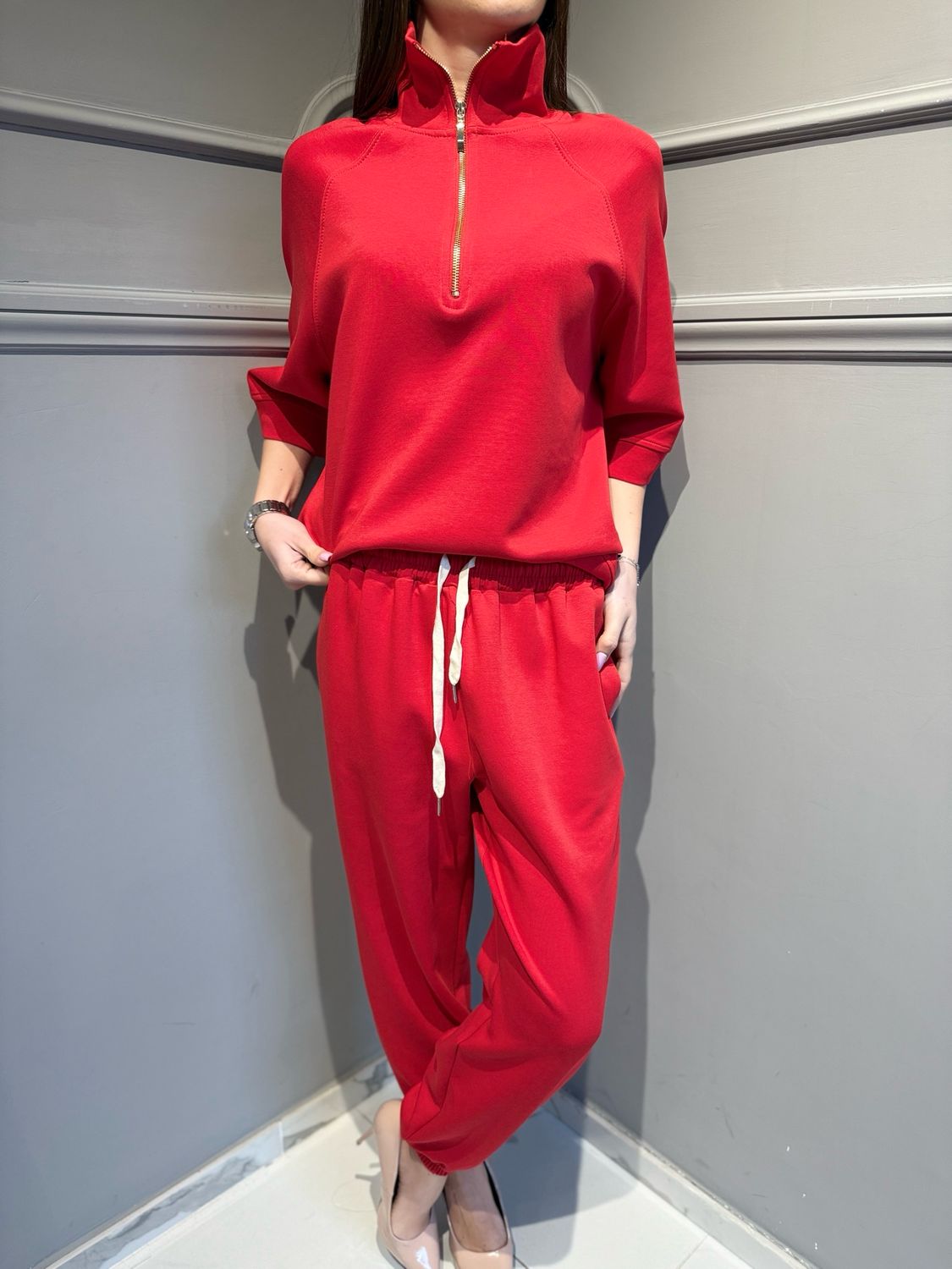 TENSIONE IN - felpa in scuba elasticizzata con zip 26M4035 rosso