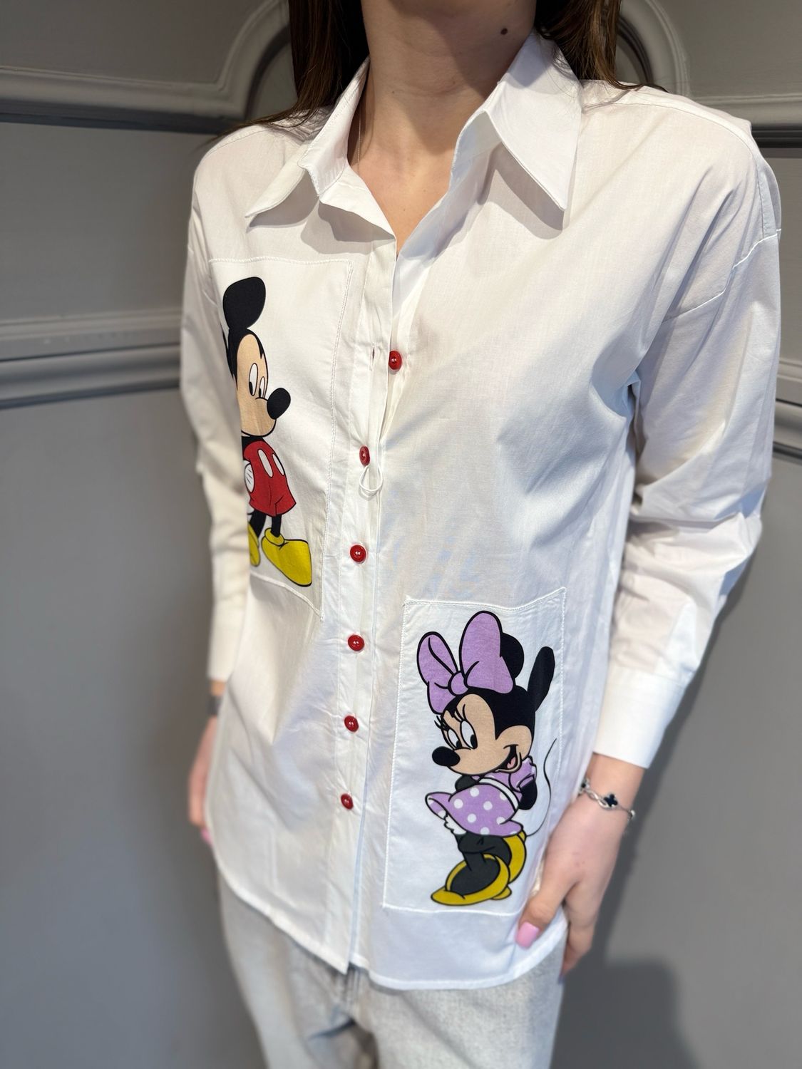 MOTEL - camicia topolino e minnye 26-170 bianco