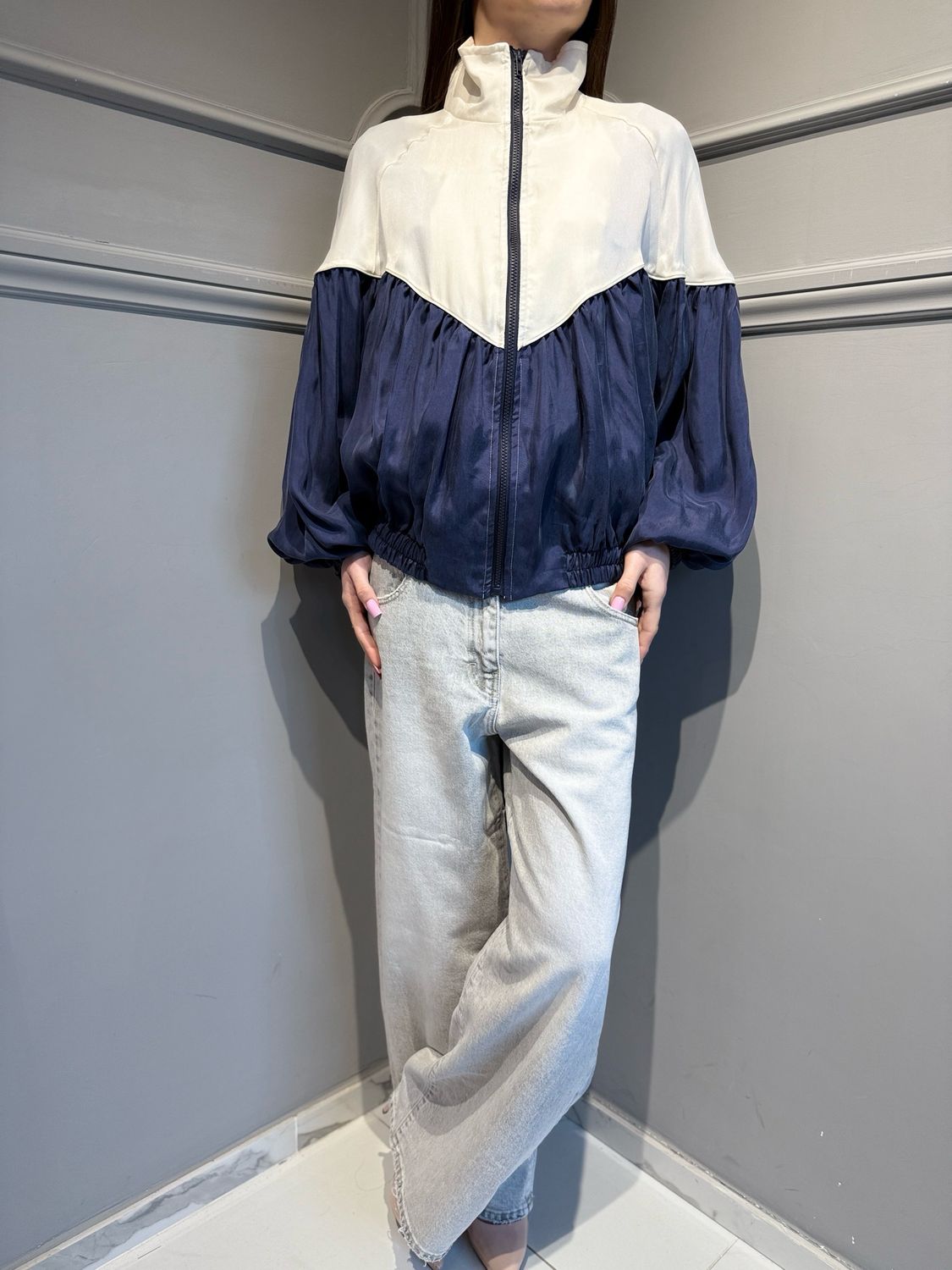 TENSIONE IN - bomber in cupro 38829 blu