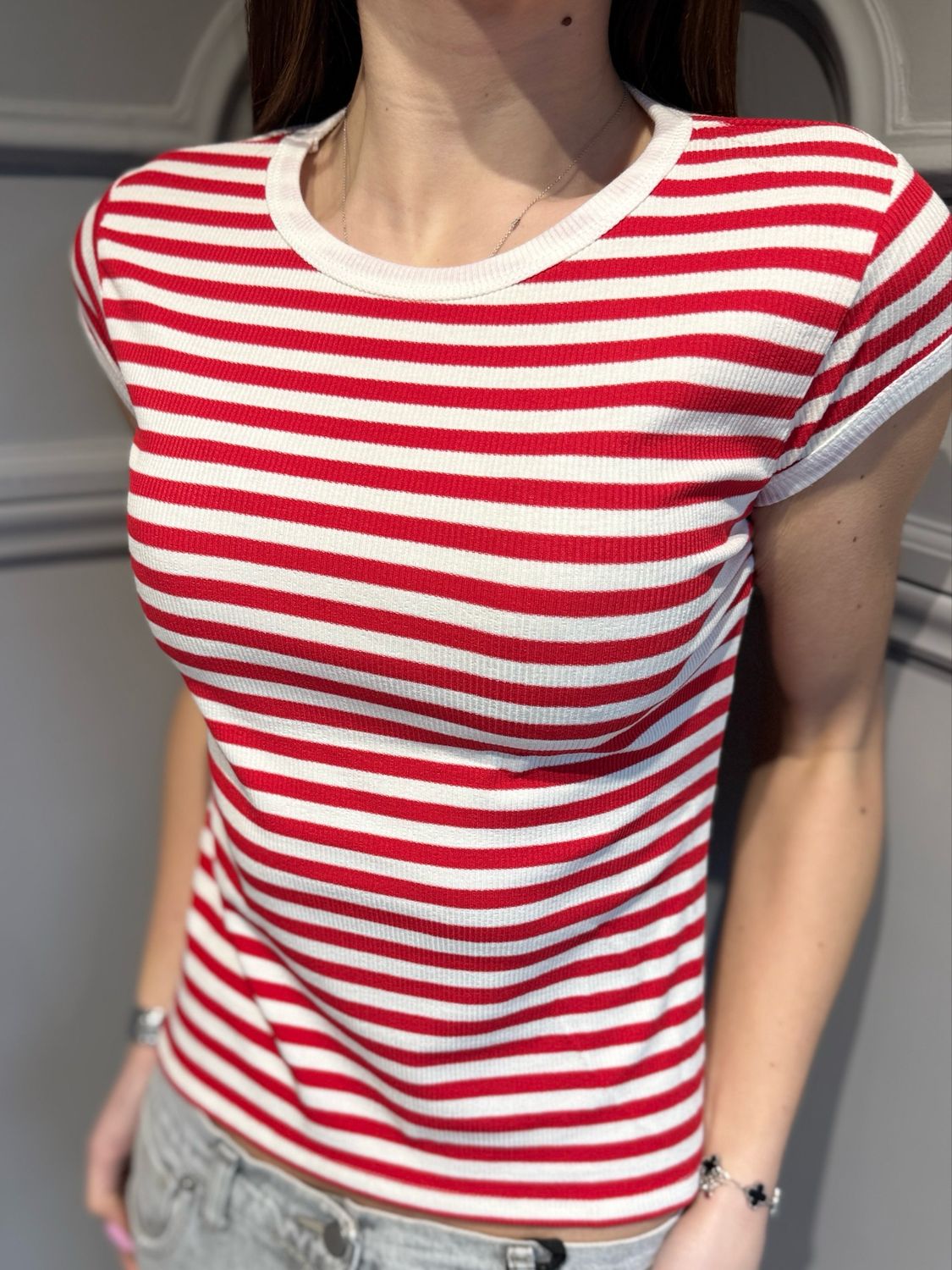 TENSIONE IN - t-shirt righe costine elasticizzata 21011