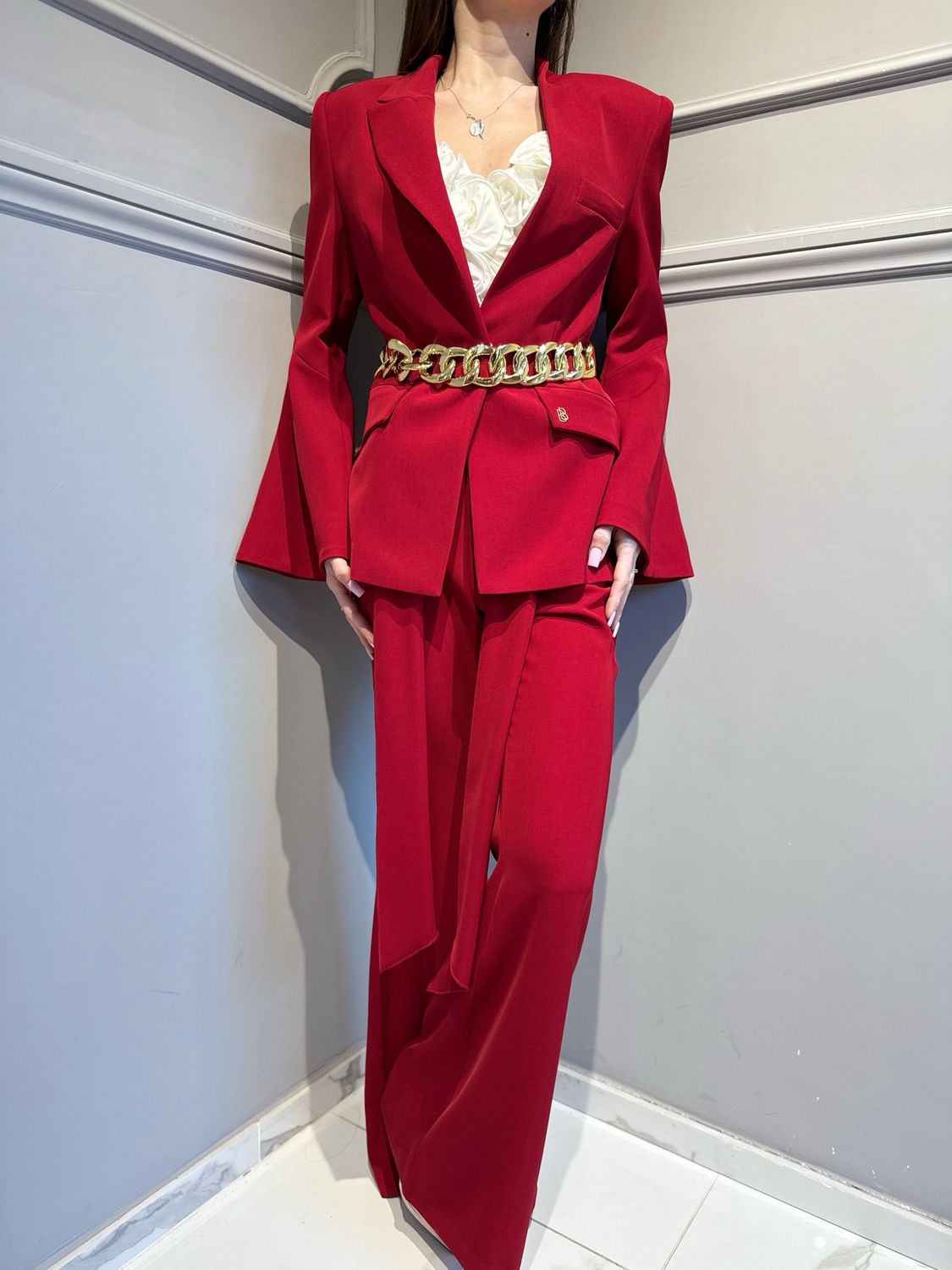BABYLON - giacca con maniche a campana e cintura W S00708 rosso