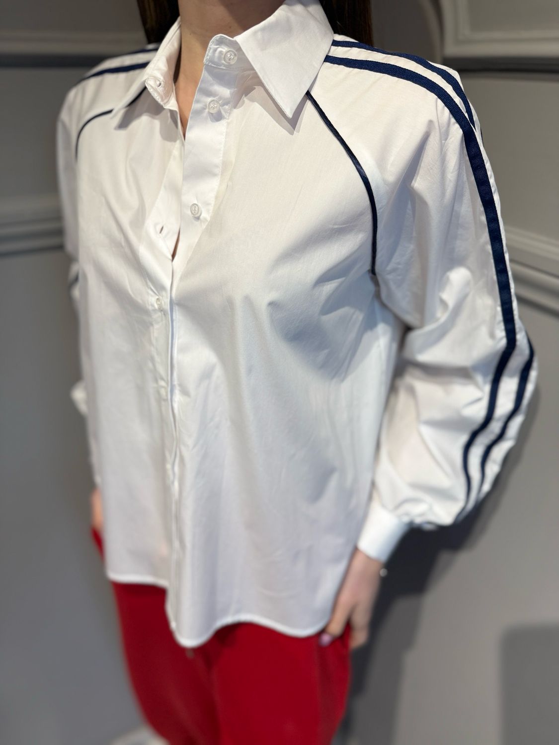 MOTEL - camicia in popeline di cotone con profili 26-03/MO bianco/rosso