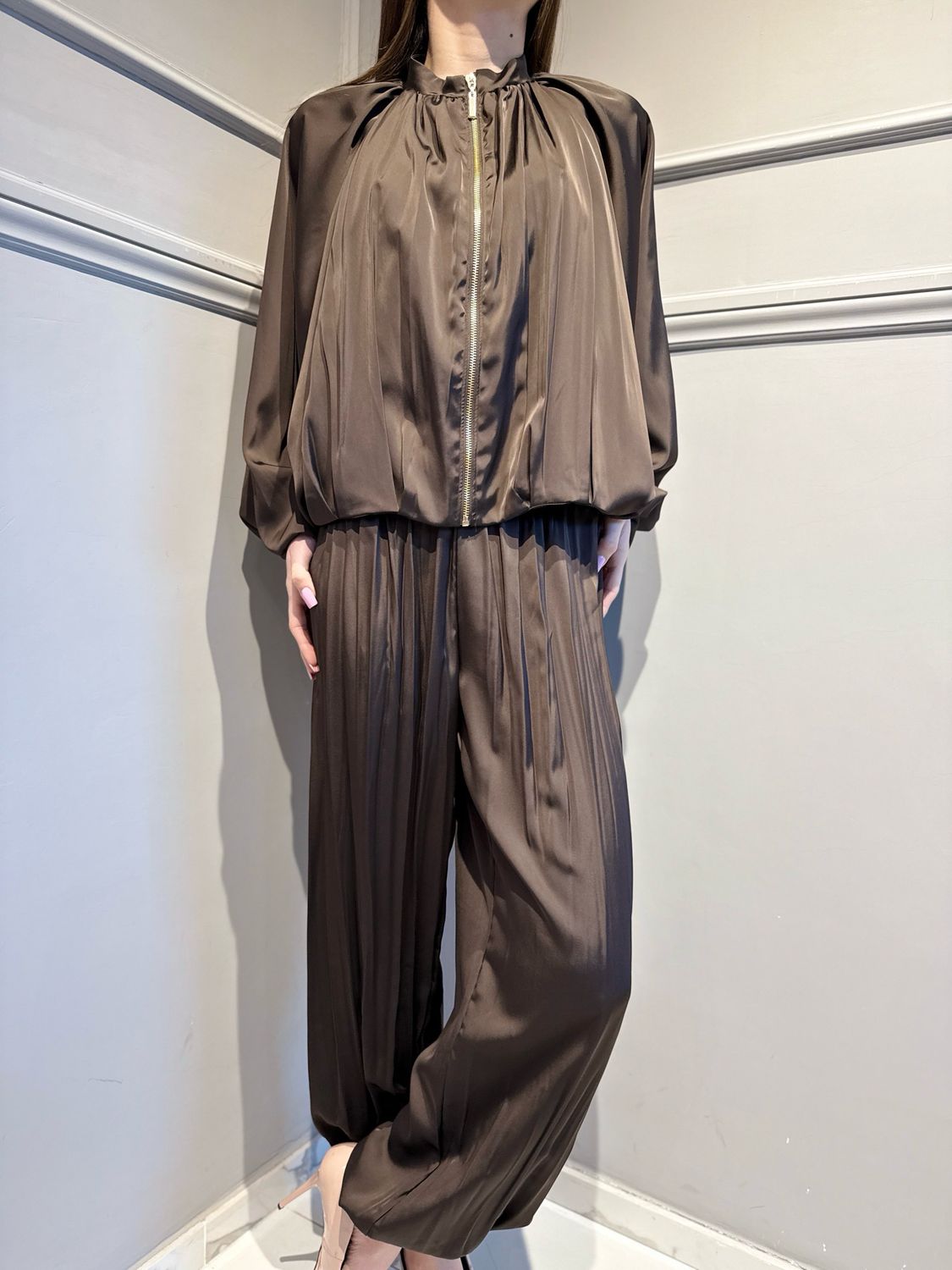 VICOLO - bomber in raso moro TAN1528