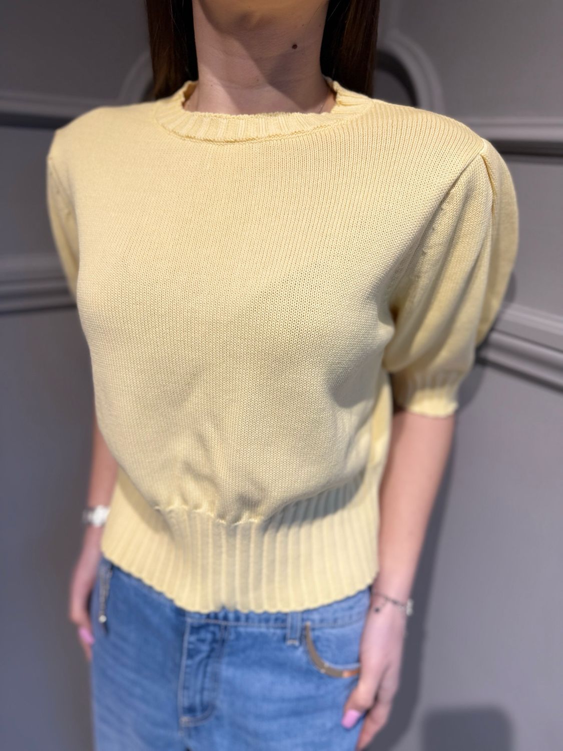 VICOLO - maglia in filo maniche corte 7AB7062 giallo