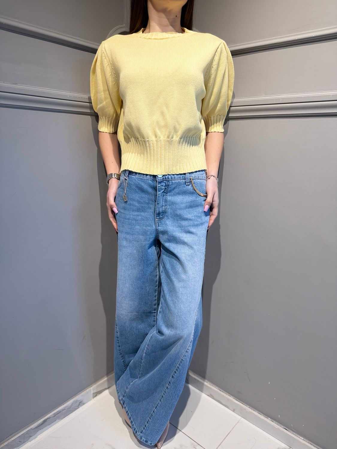 VICOLO - maglia in filo maniche corte 7AB7062 giallo