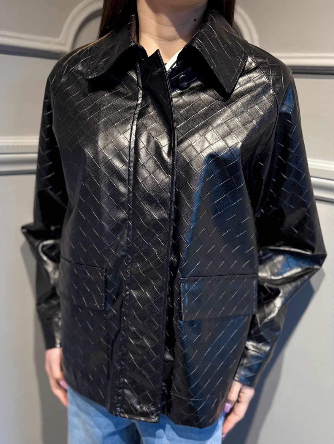 VICOLO - giacca in eco pelle lavorazione intrecciata TAB1422 nero