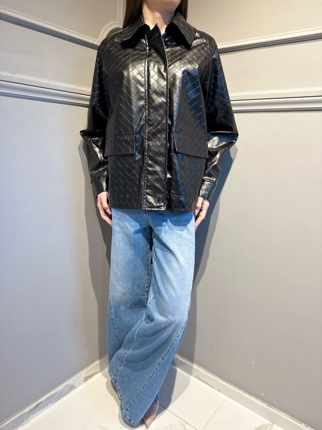 VICOLO - giacca in eco pelle lavorazione intrecciata TAB1422 nero