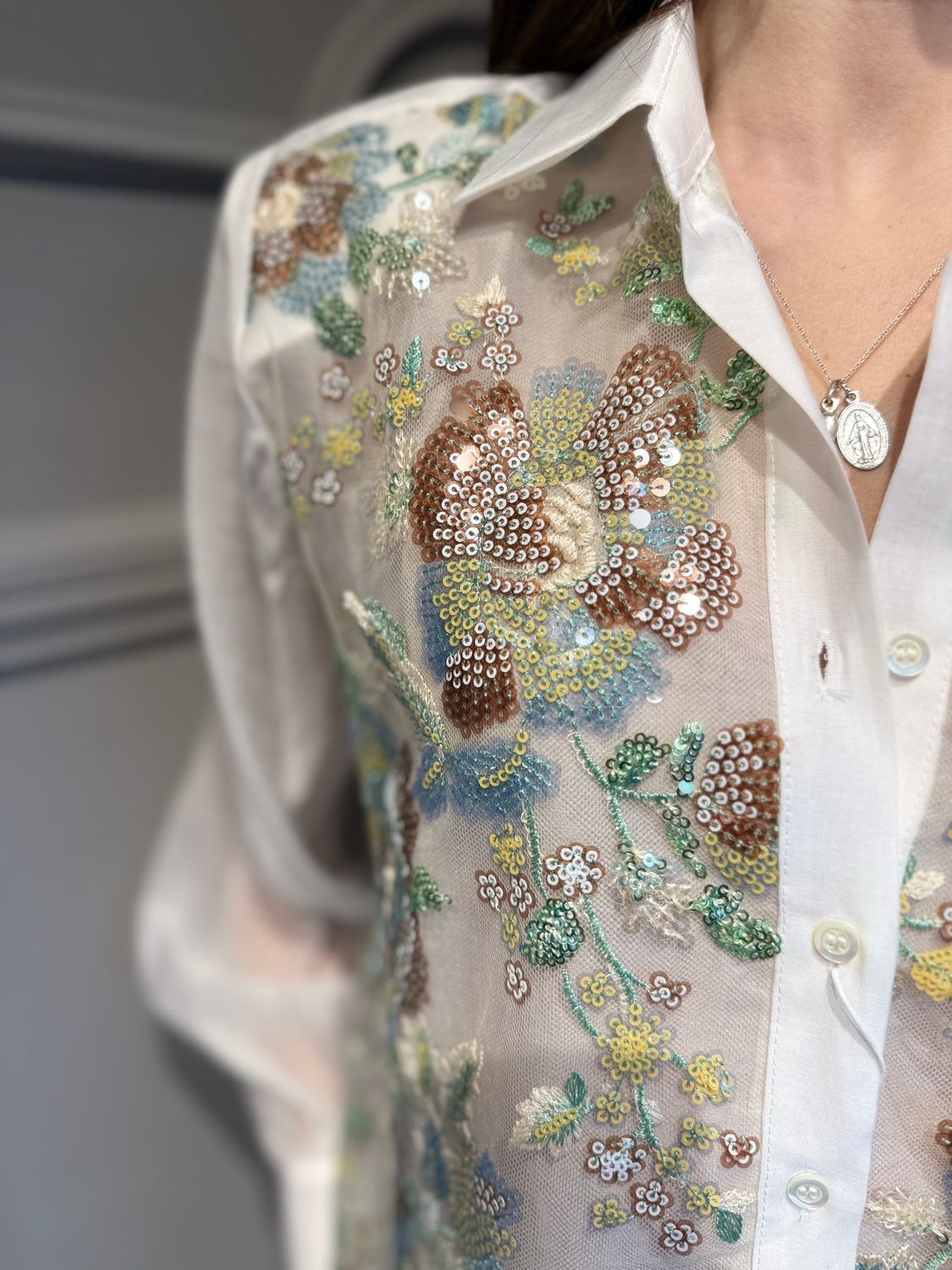 MOTEL - camicia con ricami e paillettes 26-51 MO panna